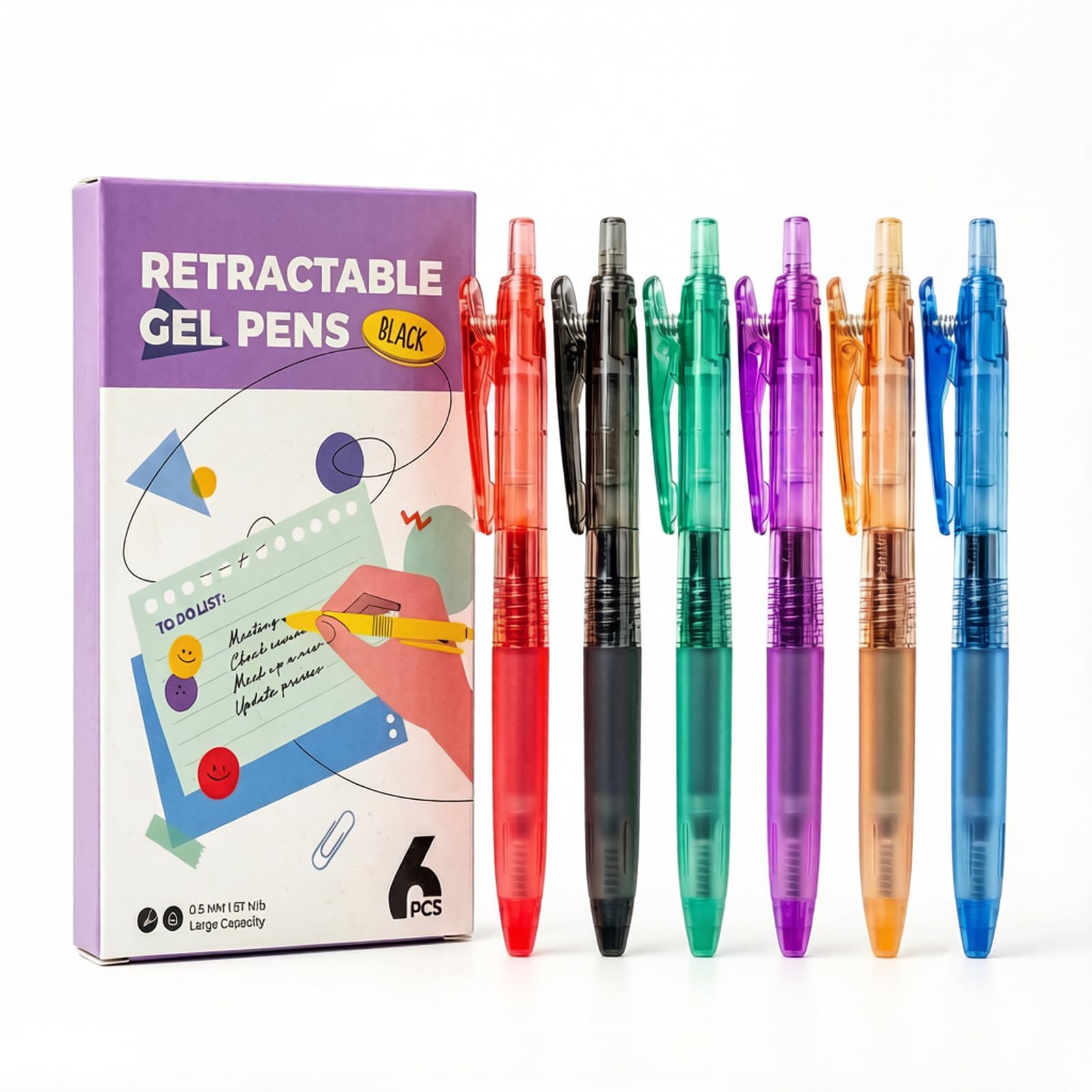 Four Candies 6Pack 0.5mm Black Ink Quick Dry Retractable Gel Pen Set, Cute Transparent Pastel Fine Point Note Taking Aesthetic lnk Pens, Comfort Grip