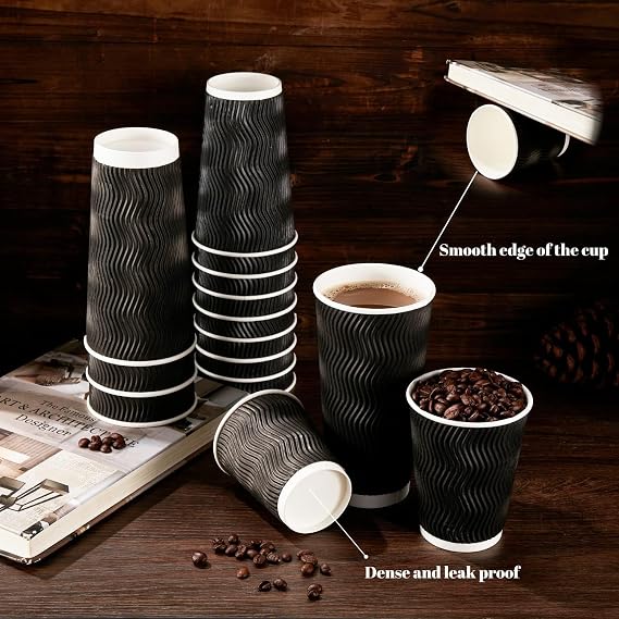 Lamosi 10 oz Coffee Cups 120 Pack Disposable Insulated Corrugated Paper Cup