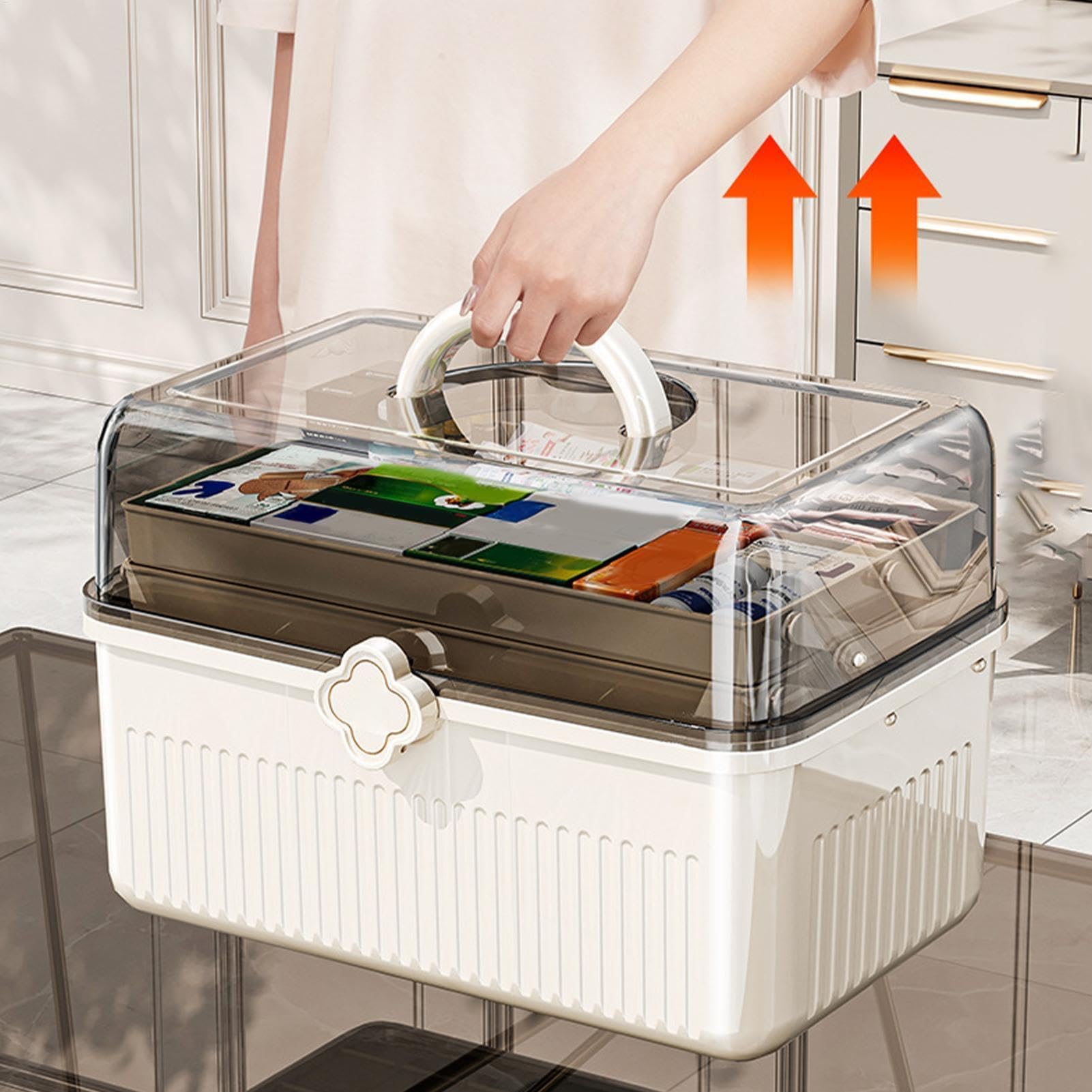 MRKU Trousse de Premiers Secours familiale Portable, Armoire à Pharmacie, Organisateur, pilulier Transparent, Grand bac