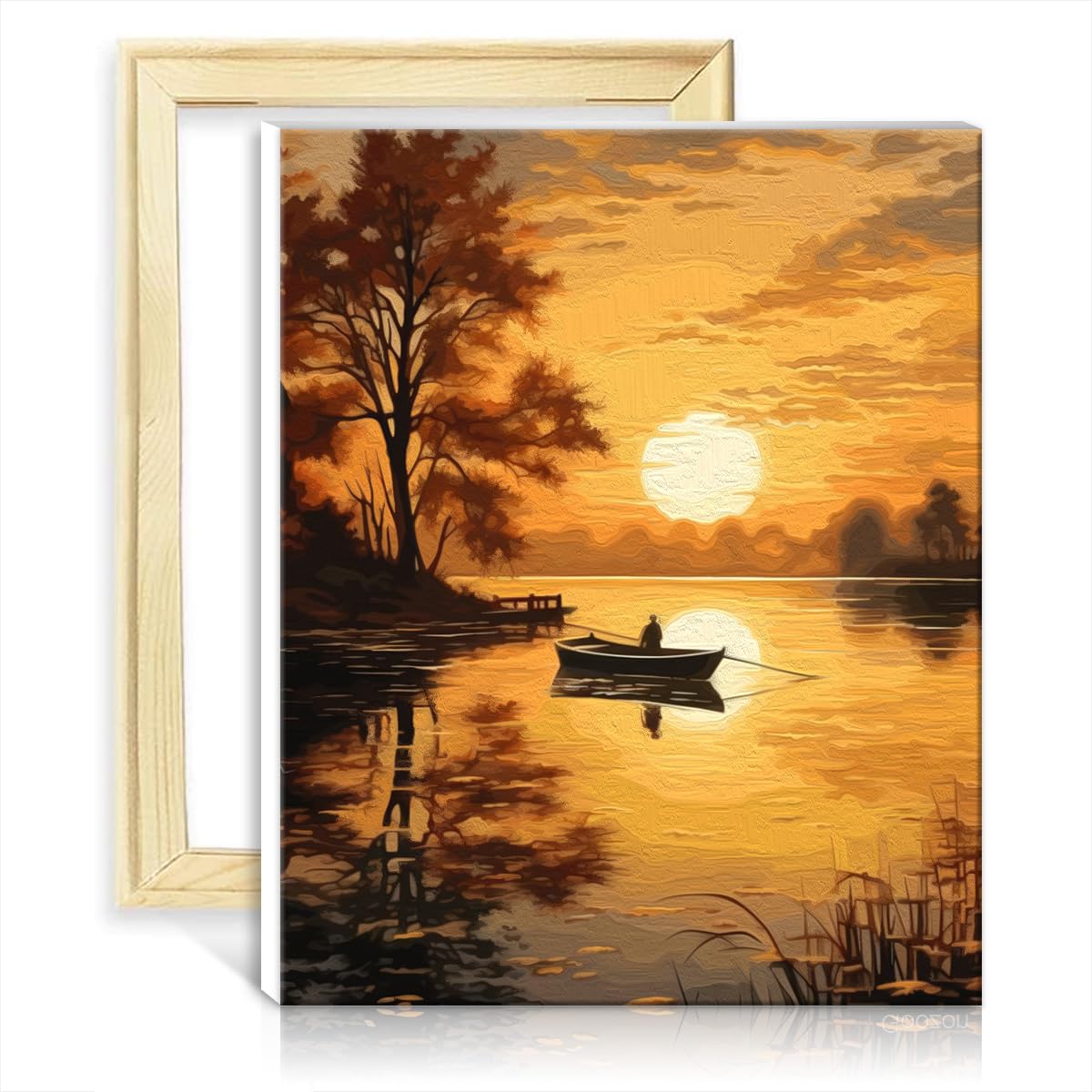 Tangfeiy As29 Boat Sunset Oil Painting Boat Sunset Diy Paint By Numbers Acrylic Oil Painting Paintwork With Paintbrushes Project For Home Decor Gifts With Frame(30X40cm)