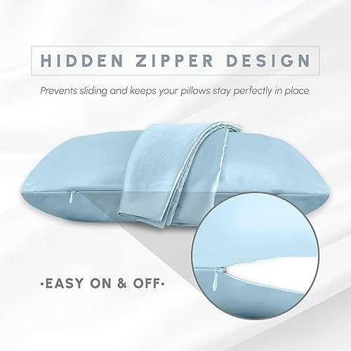 Miniatura 4 de Elegant Comfort Juego de 6 fundas de almohada de satén de viscosa refrescante con cierre de cremallera oculto, suave y sedosa para un mejor cuidado