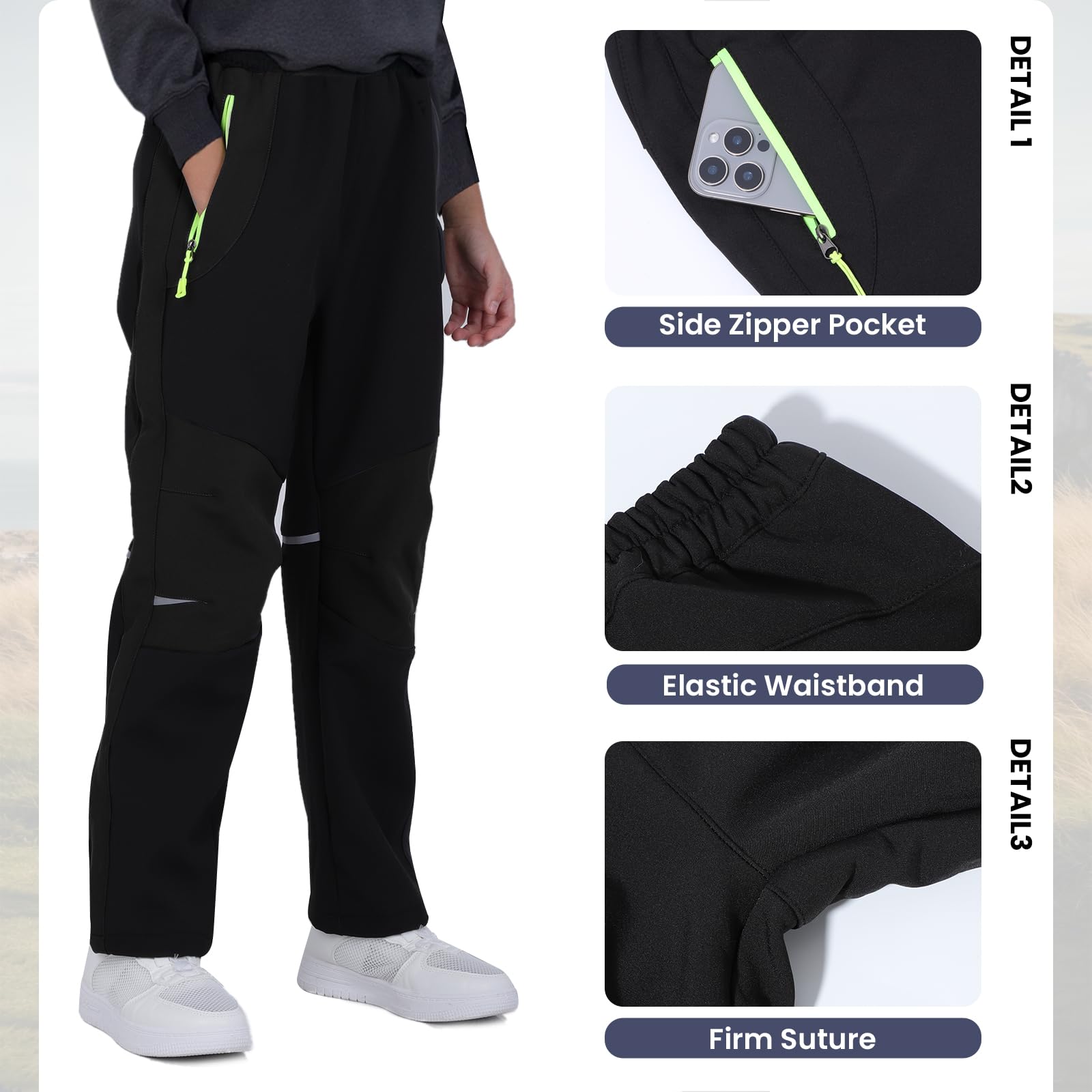 SUKUTU Pantalones Outdoor para niños Pantalones de montañismo con Forro Polar Niñas Niños Gruesos Impermeables Otoño e Invierno
