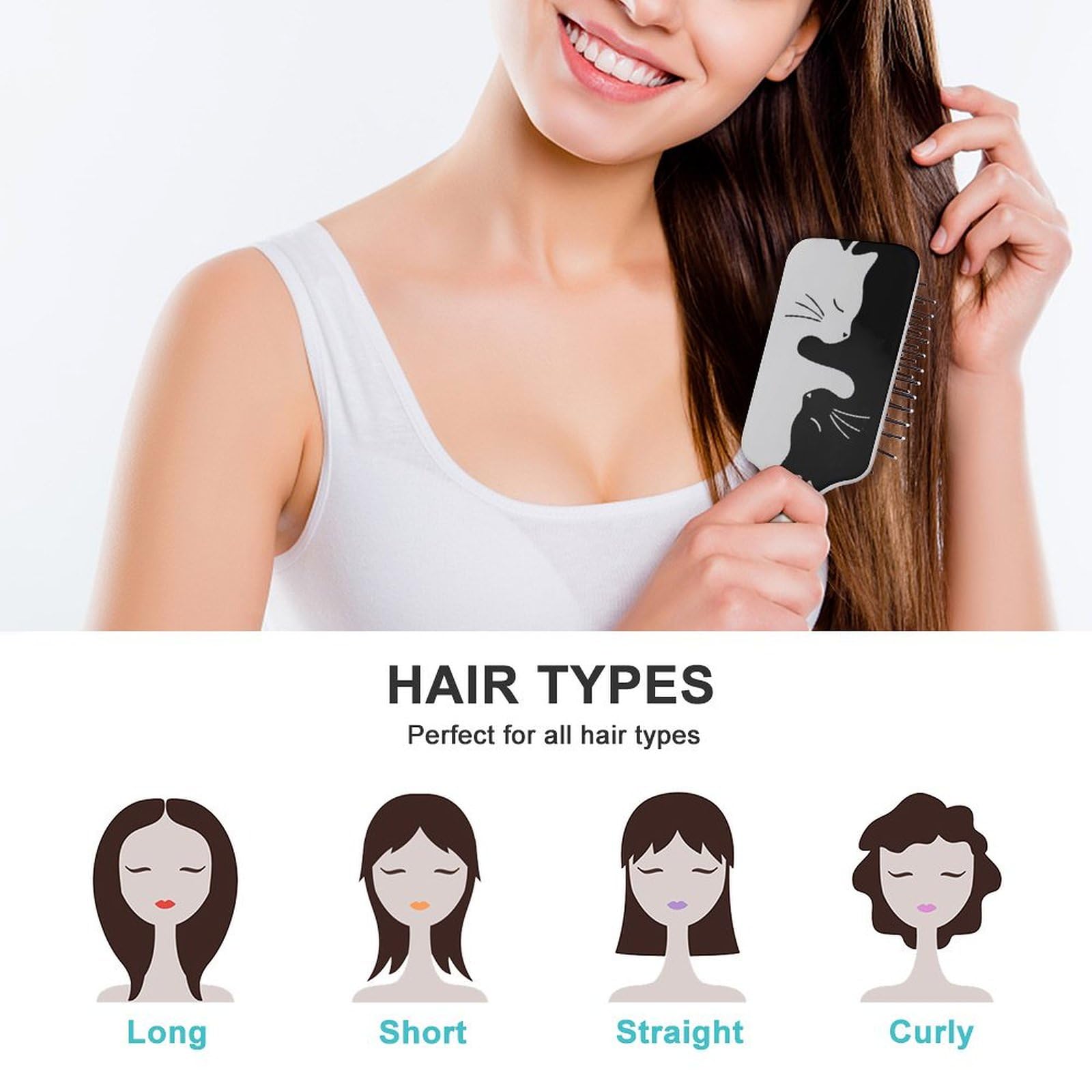 Amazon | パドルブラシ 白 黒 猫柄 ネコ ヘアブラシ くし 絡まない