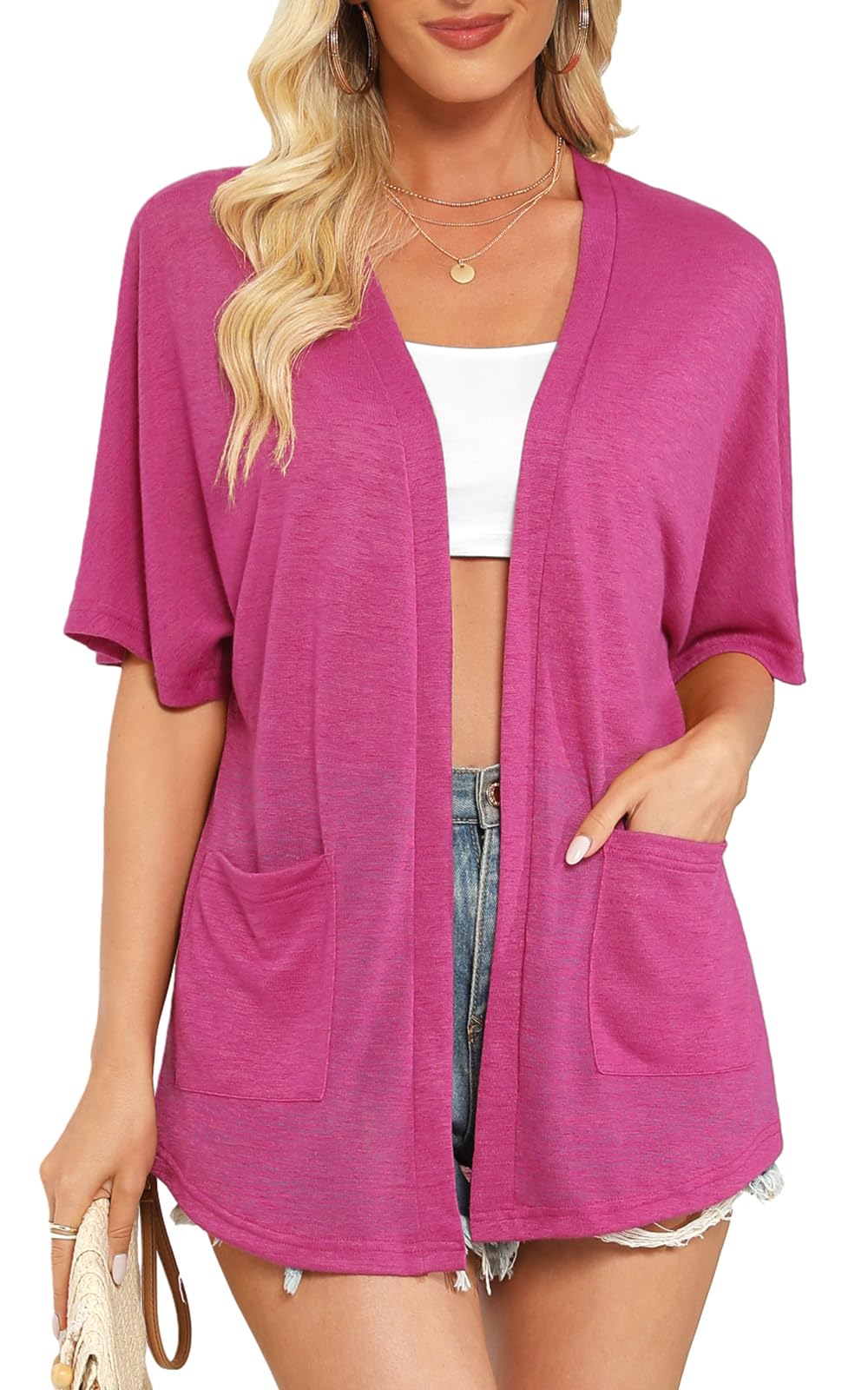 Wiwclo Veryoung Womens 2026 Summer Lightweight Cardigan Short Sleeve Open Front Casual Loose Cover Ups with Pockets