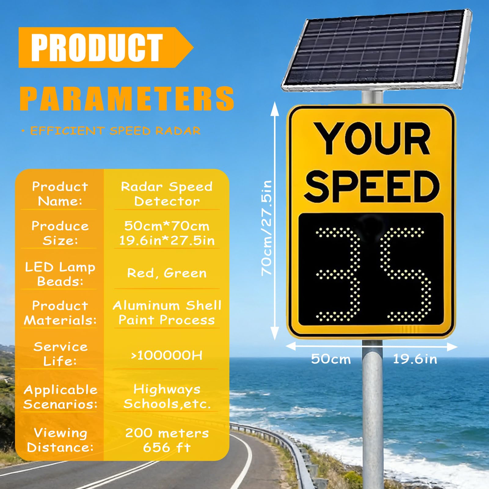 Señal solar de visualización de velocidad de radar, señal LED intermitente de límite de velocidad para carreteras, tablero de advertencia de retroalimentación de tráfico alimentado por energía solar