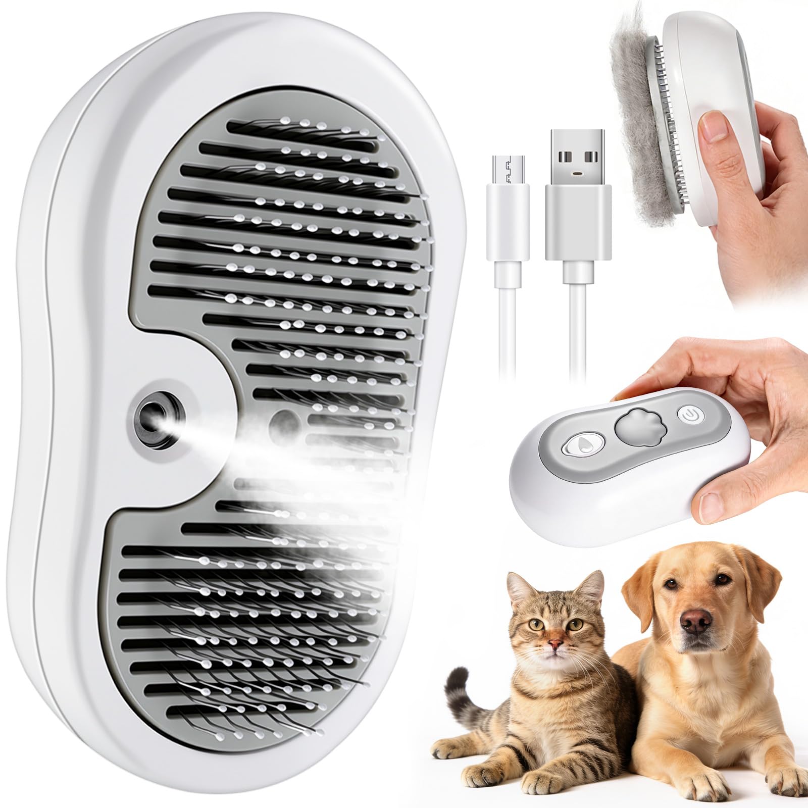 Cepillo Vapor Para Gatos, Vapor Cepillo Para Gatos Perros,Con Botón De Liberación,Peine Para Mascotas, Con Tanque De Agua Y Recargable, Para Pelo Largo Y Corto Gato Perros Conejos Desenredar Nudos