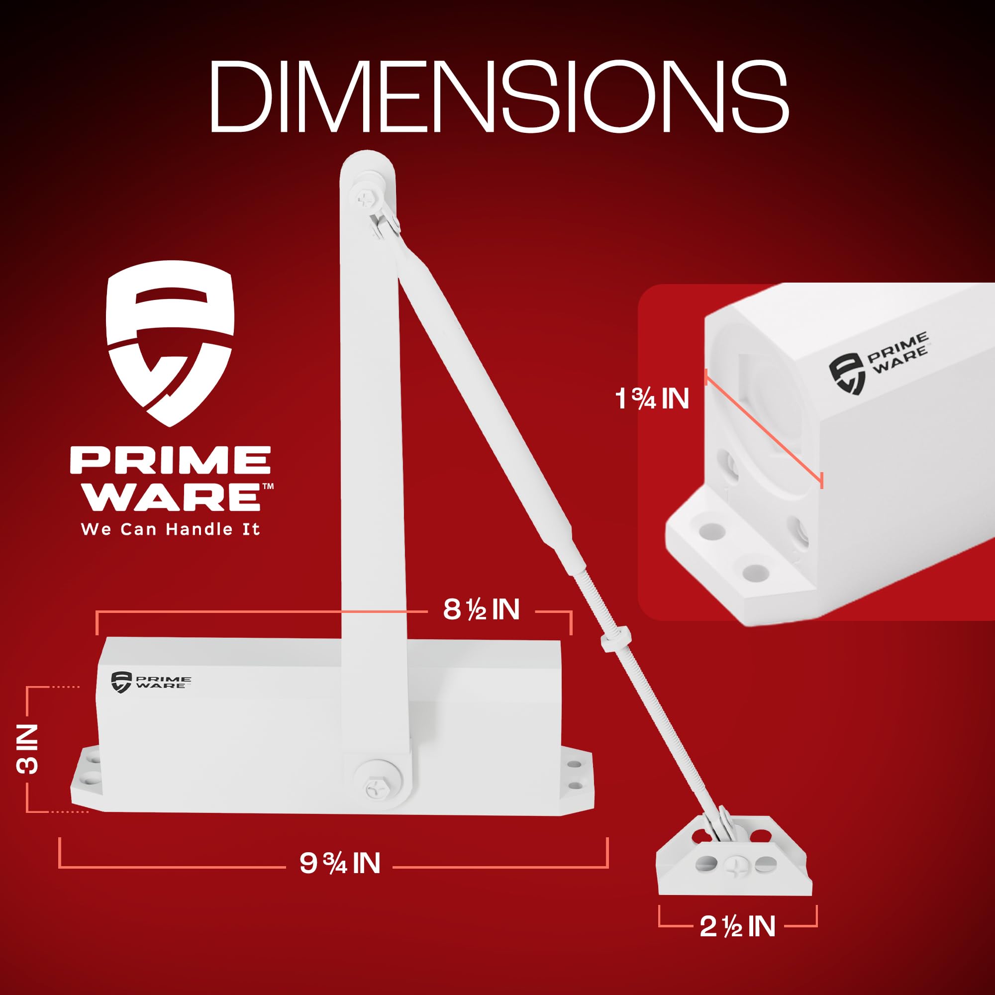 PrimeWare DC-600 Ferme-porte automatique réglable pour maison | Fermeture amortie | Pas de claquement | Ferme-porte résidentiel et commercial | Niveau 1 à 6 | Pour portes de 13,6 à 136,1 kg | Ressort