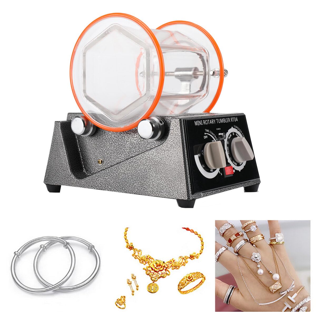 Macchina Lucidatrice per Gioielli, 45 W Capacità 3 Kg Tamburo Rotativo per Lucidatura, Lucidatrice per Gioielli per La Lucidatura di Superfici, Smussatura, Ravvivatura, Rimozione della Ruggine