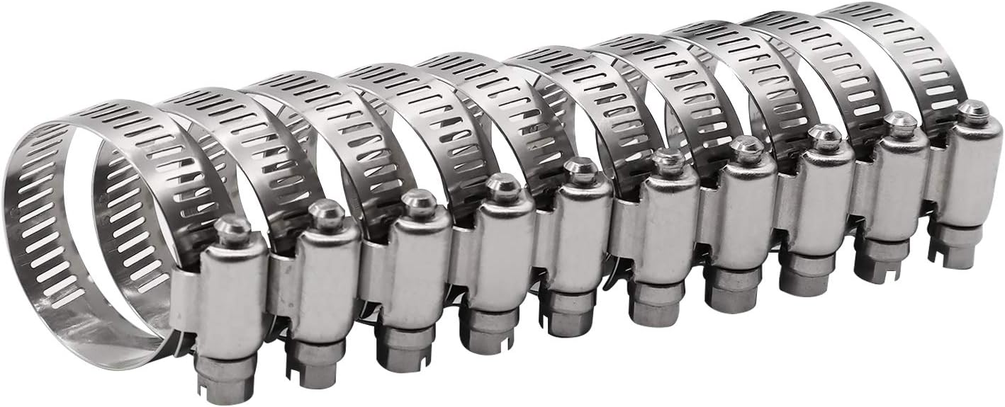 1.5" Worm Gear Hose Clamp - SAE 24 Size, Full Stainless Steel with 1/2" Band Width, Working Range 27mm - 51mm Hose Clamps,10 Pack