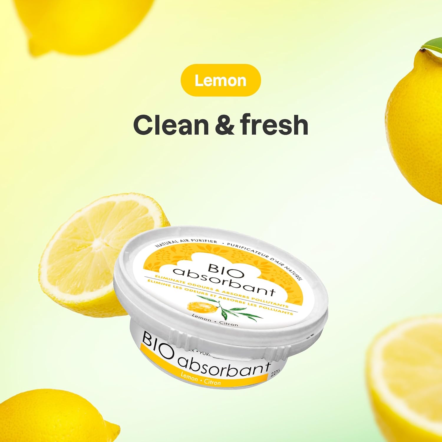 ATTITUDE Bio Absorbant Air Purifier with Activated Carbon, Plant- and Mineral-Based, Absorbs Odors, Vegan, Lemon, 8 Ounces