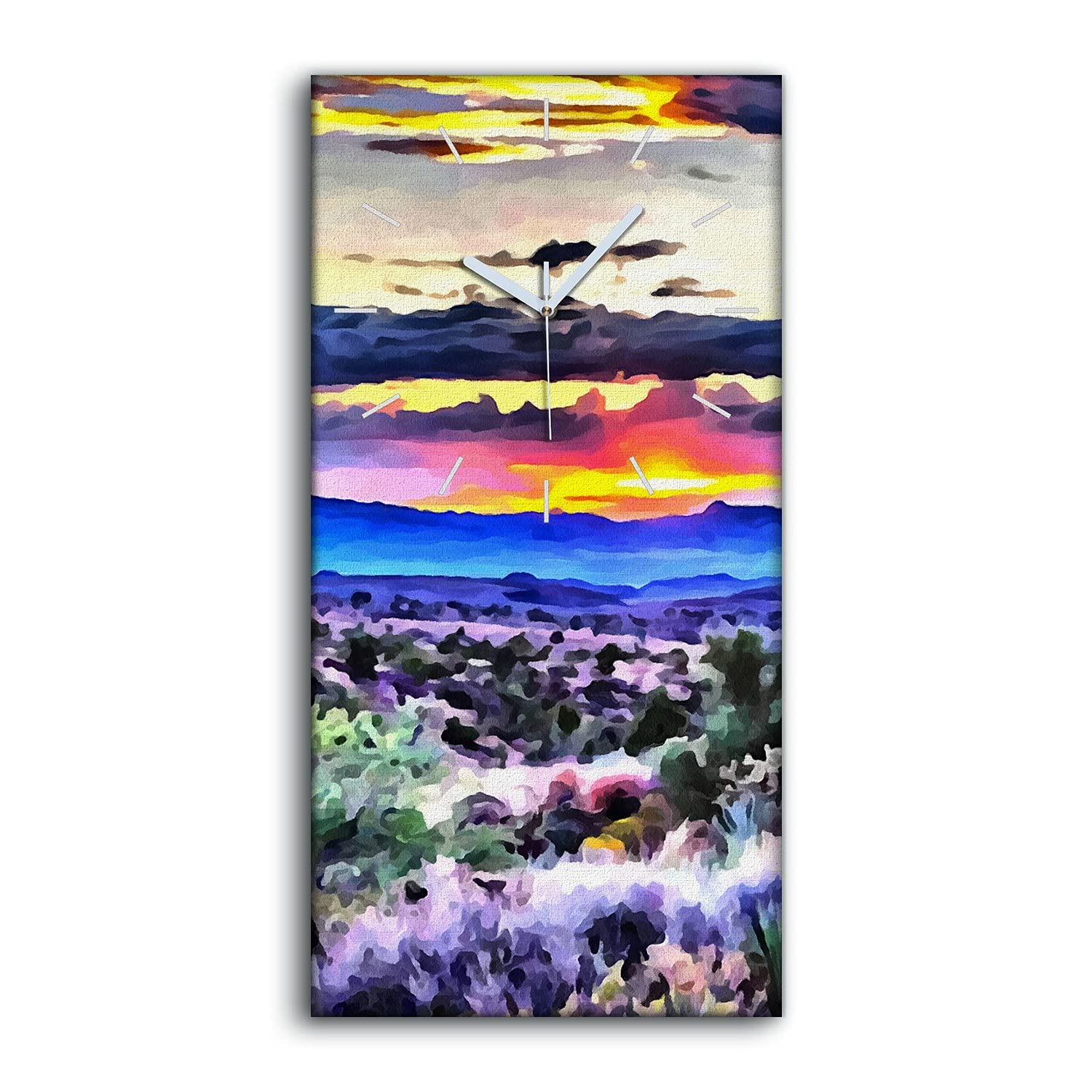 Horloge sur toile Sunset Valley pour salon | Décoration murale zen et silencieuse de chambre