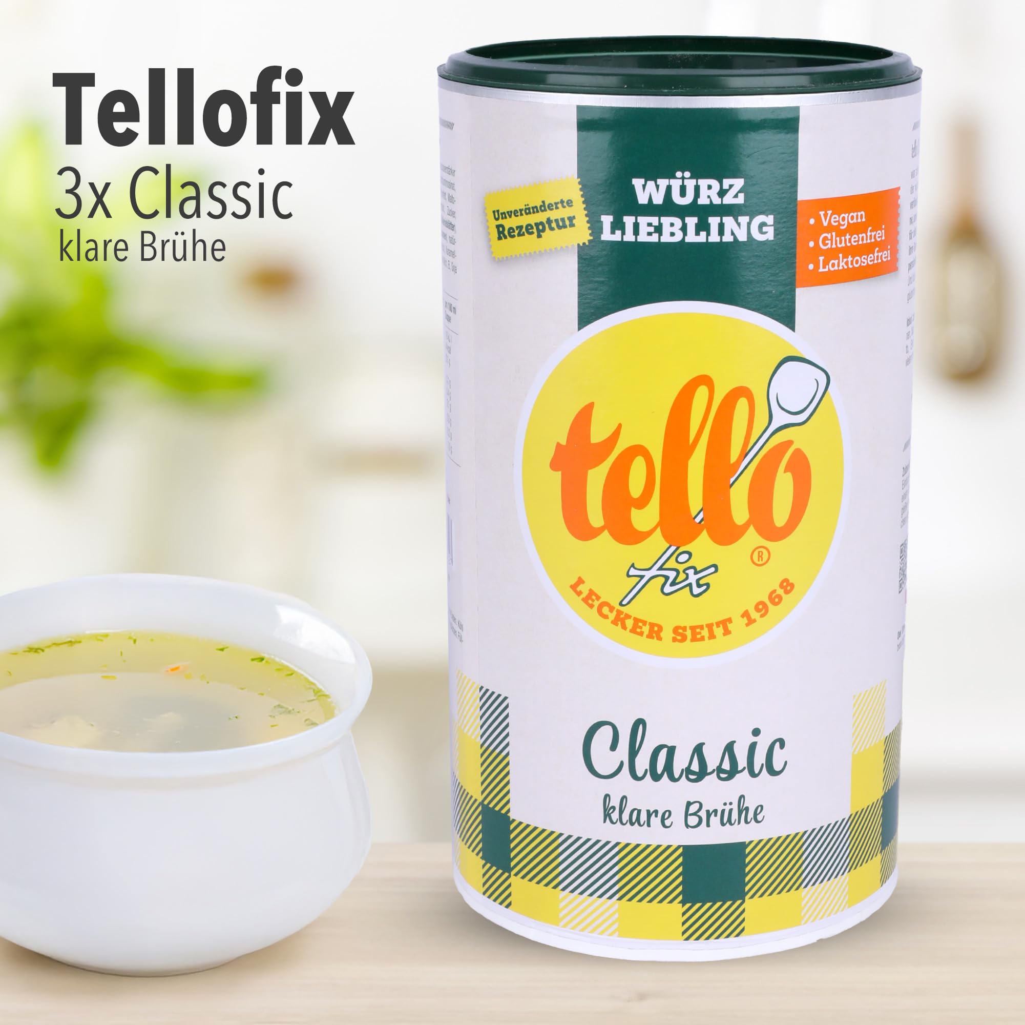 Tellofix Classic Klare Brühe 3x 900g Gemüsebrühe ohne Geschmacksverstärker vegan glutenfrei
