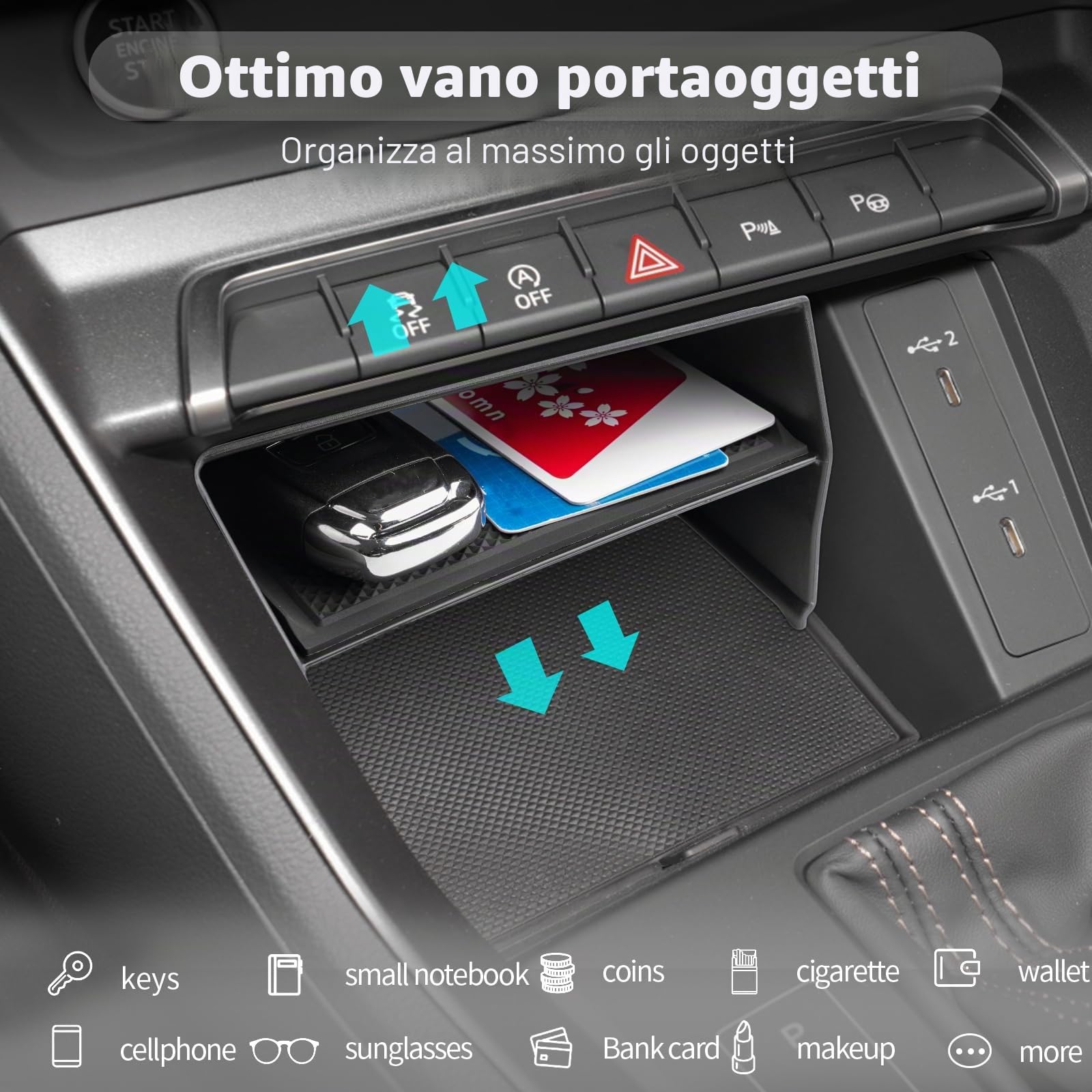 CDEFG Compatibile con Audi Q3 F3 2019-2022 2023 2024 2025 organizer per console centrale Q3 F3 vano portaoggetti inferiore alla console centrale Q3 F3 mk2 Sportback 2025 accessori
