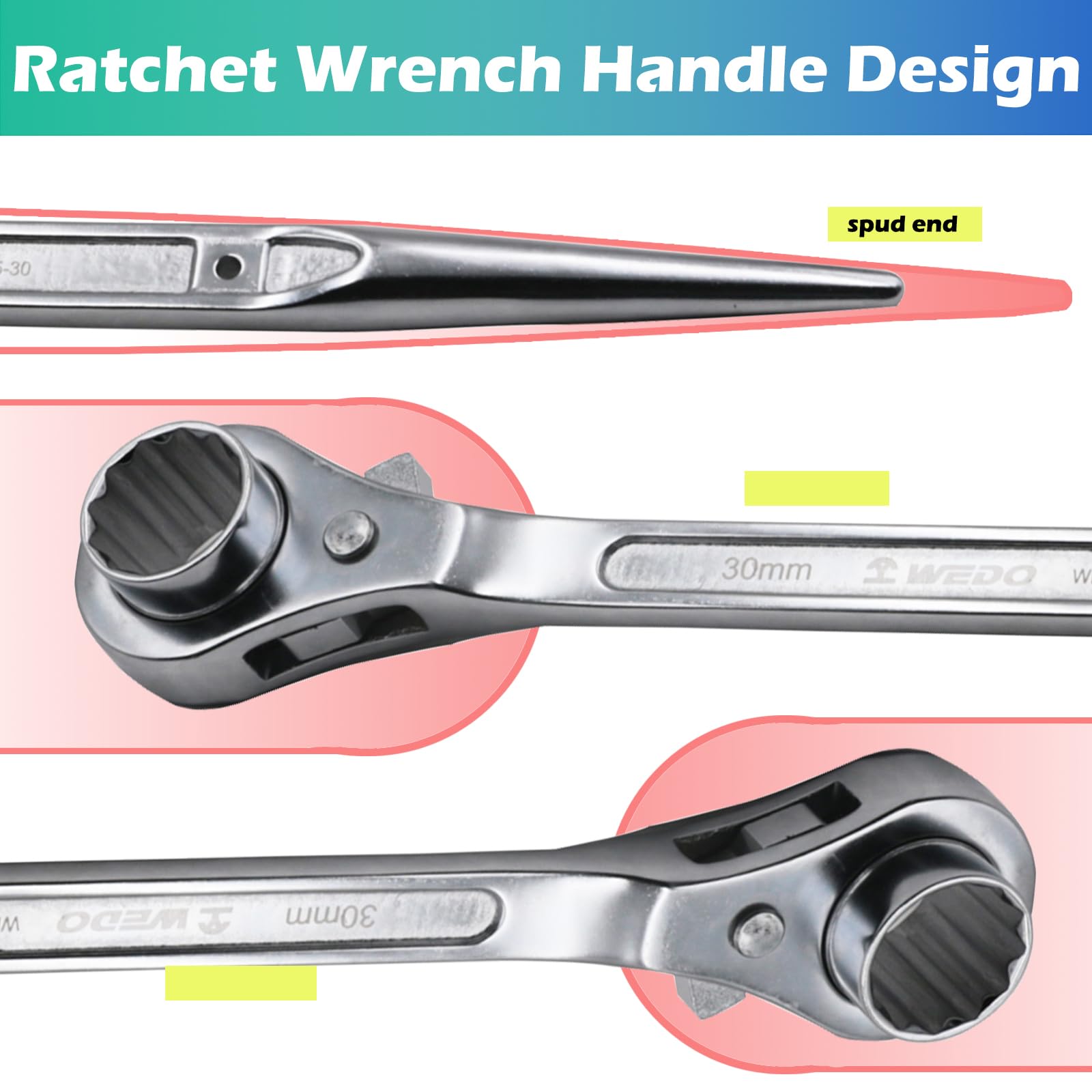 WEDO Scaffold Podger Ratchet Wrench, Ratchet Podger Spanner, One Side Socket Spanner,Quick Release Spud Wrench - Image 4