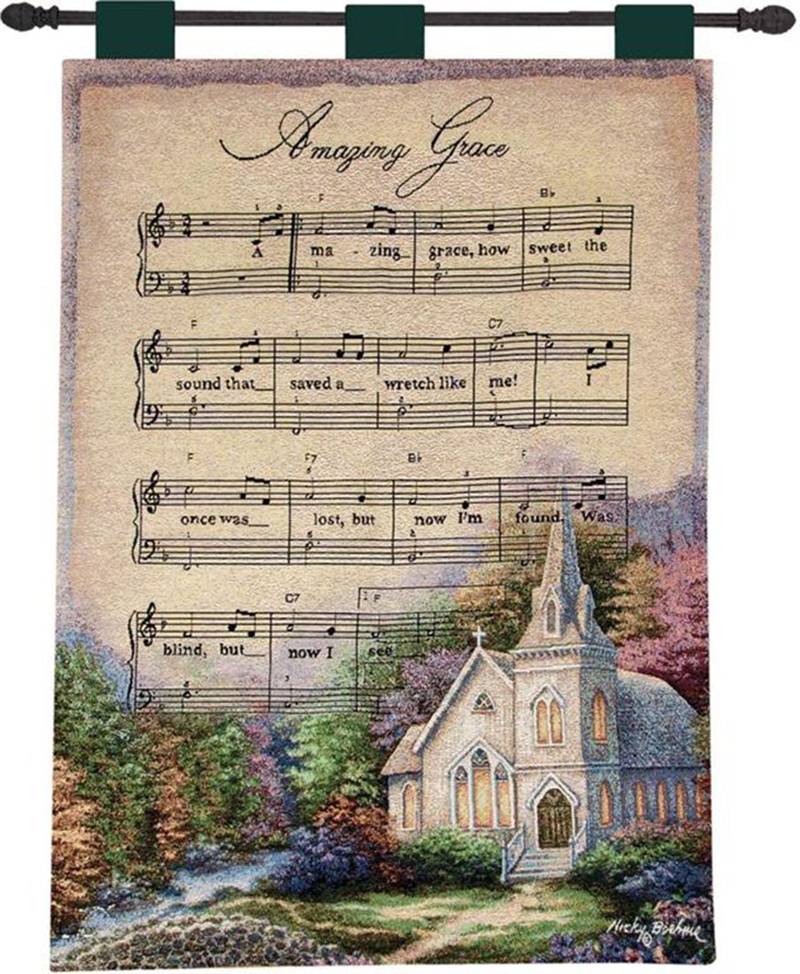 Country Church Amazing Grace Sheet Music Tapestry Wall Hanging 26 X 36