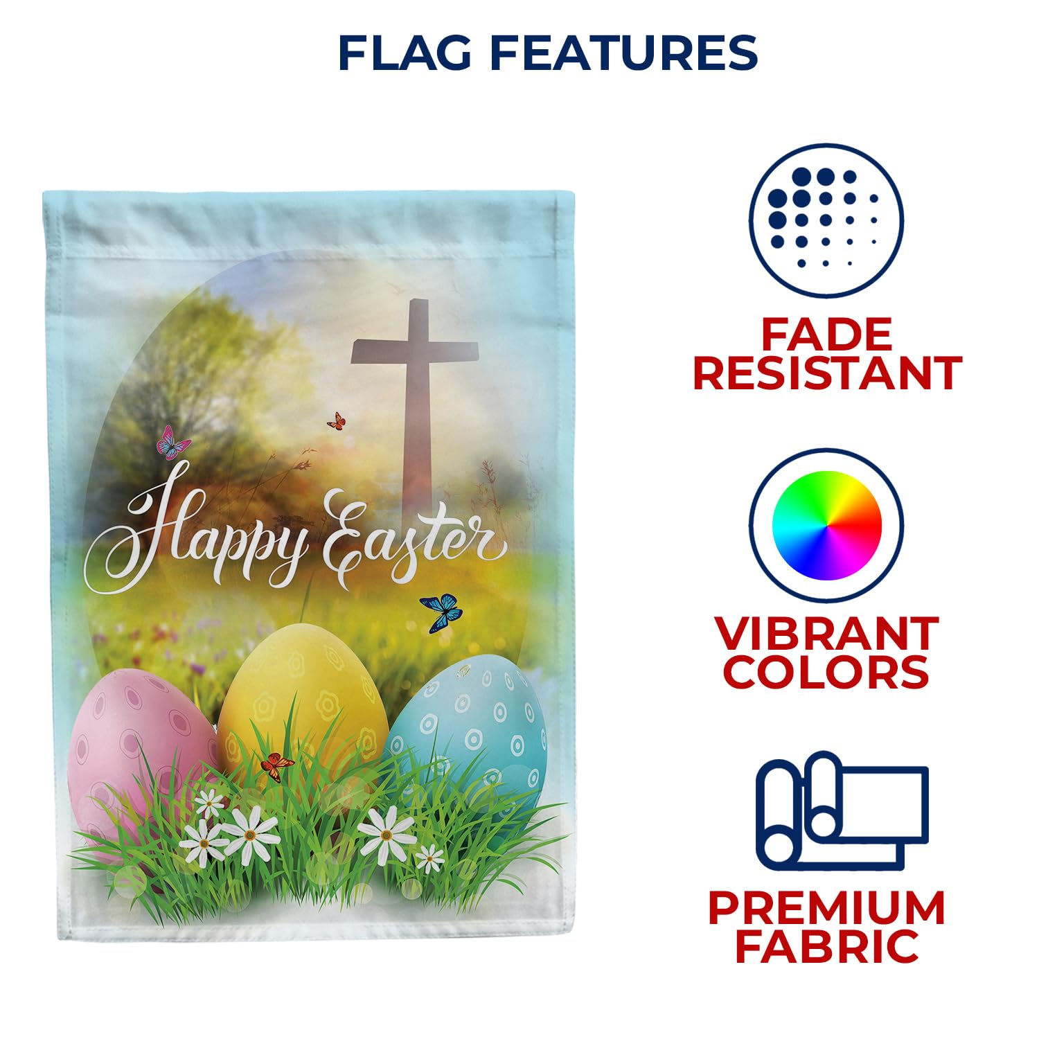 'America Forever Happy Easter' flaga ogrodowa 30 x 45 cm religijny krzyż święta wiosna sezonowe podwórko na zewnątrz dekoracyjne dwustronne jajka wielkanocne flaga ogrodowa