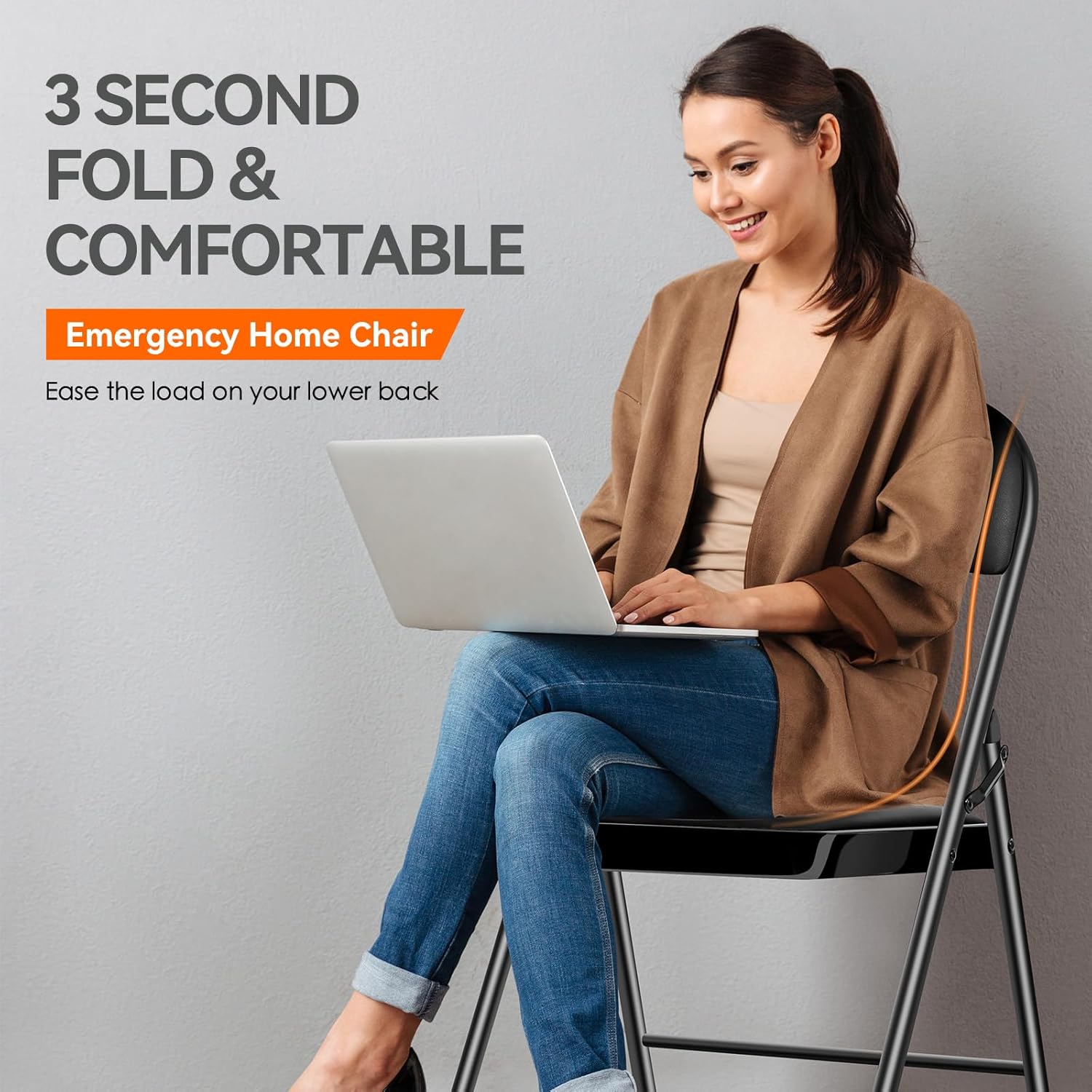 2 Pack Folding Chairs with Cushion Padded - Metal Chairs w/Comfortable Seats and Durable Steel Frame Foldable Chair for Indoor Outdoor Wedding, Party, Backyard & Office Events (Black, 2 Pack)