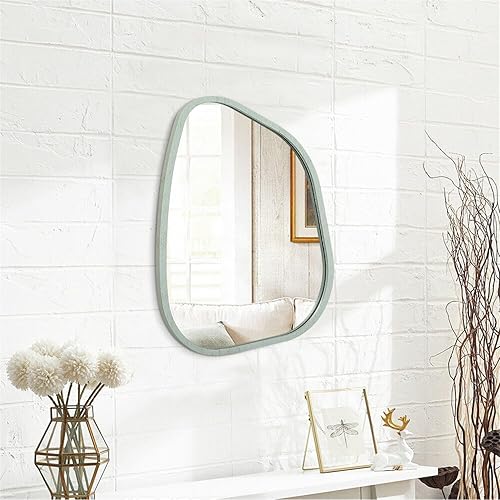Miniatura 290 de Espejo de pared irregular de 26 x 18 pulgadas, espejo de baño grande asimétrico con marco de madera, espejos decorativos artísticos modernos