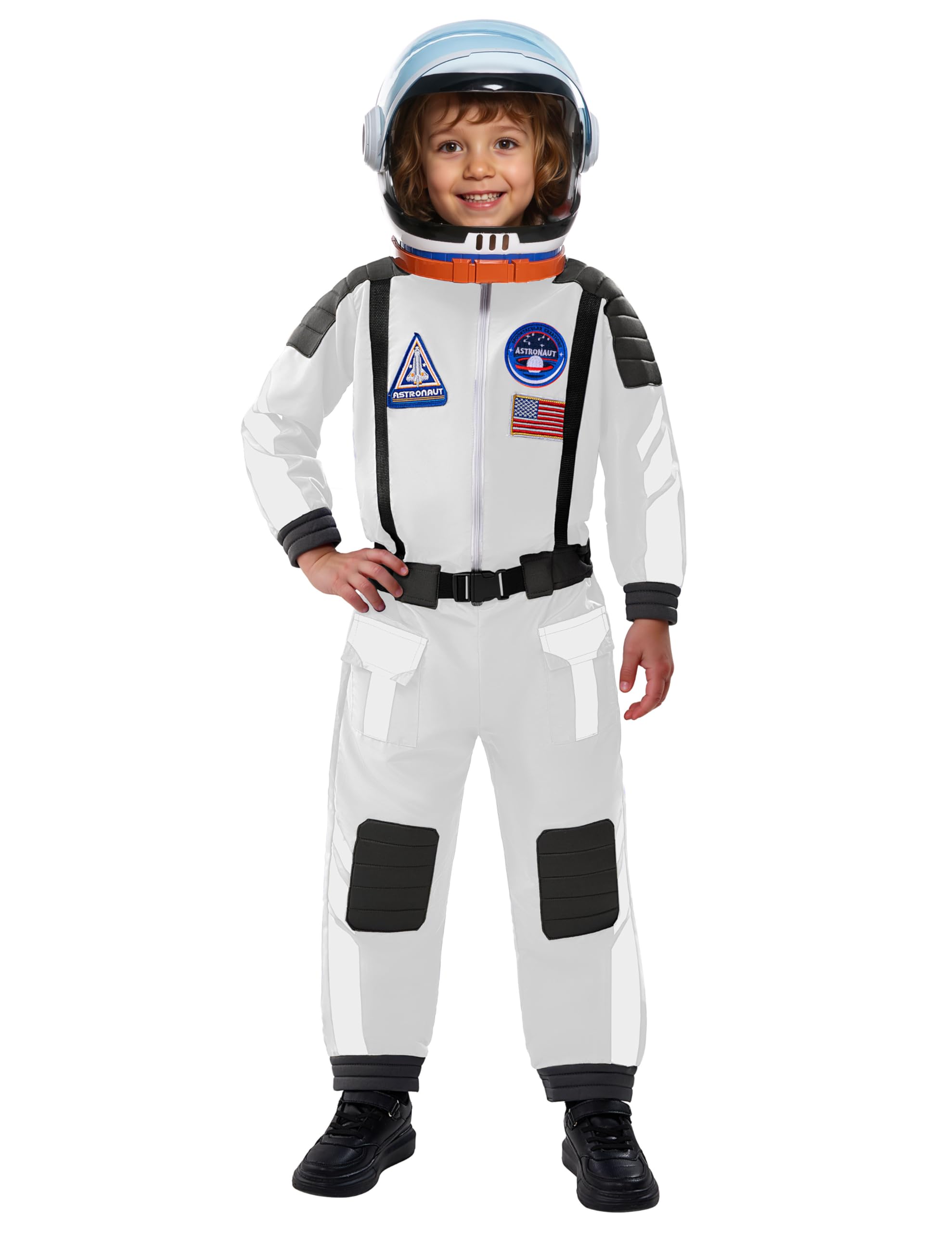 Spooktacular Creations Kostium astronauty z kaskiem, kostium astronauty w stylu vintage, kostium dla dzieci, przebranie lotnika dla dzieci, unisex, na imprezę tematyczną Halloween, biały, 3T