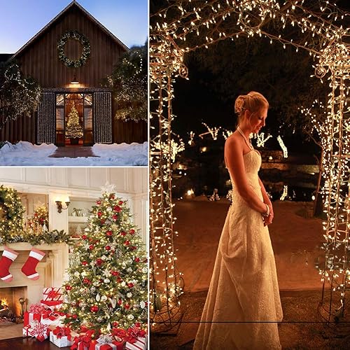 Miniatura 6 de LOENDE Guirnalda de luces de Navidad con temporizador, funciona con pilas, 200 luces LED, 8 modos, mini luces transparentes para boda, fiesta,