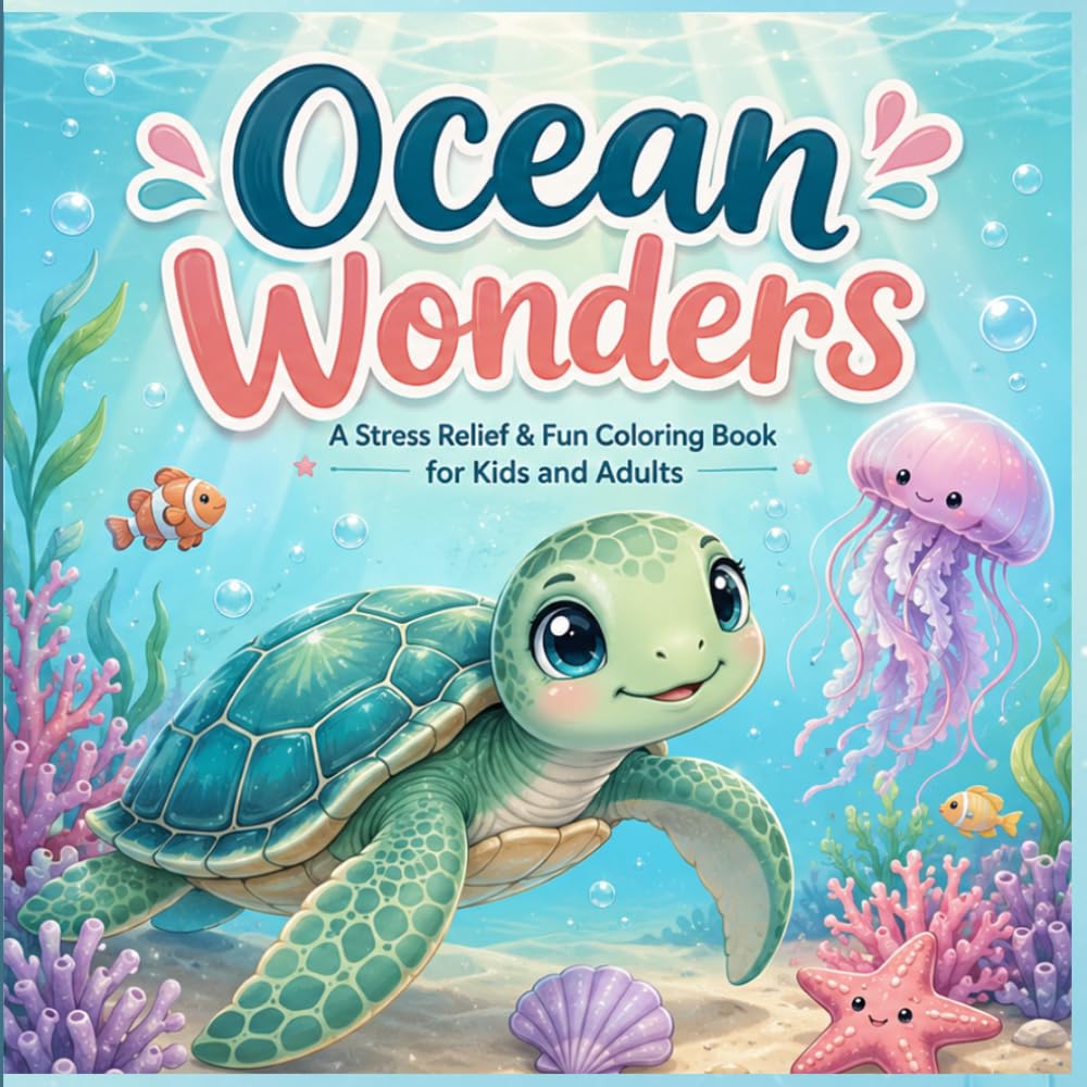 Ocean Wonders: 50 Big & Bold Cute Ocean Scenes Coloring Pages | For Stress Relief & Fun | For Kids, Teens and Adults