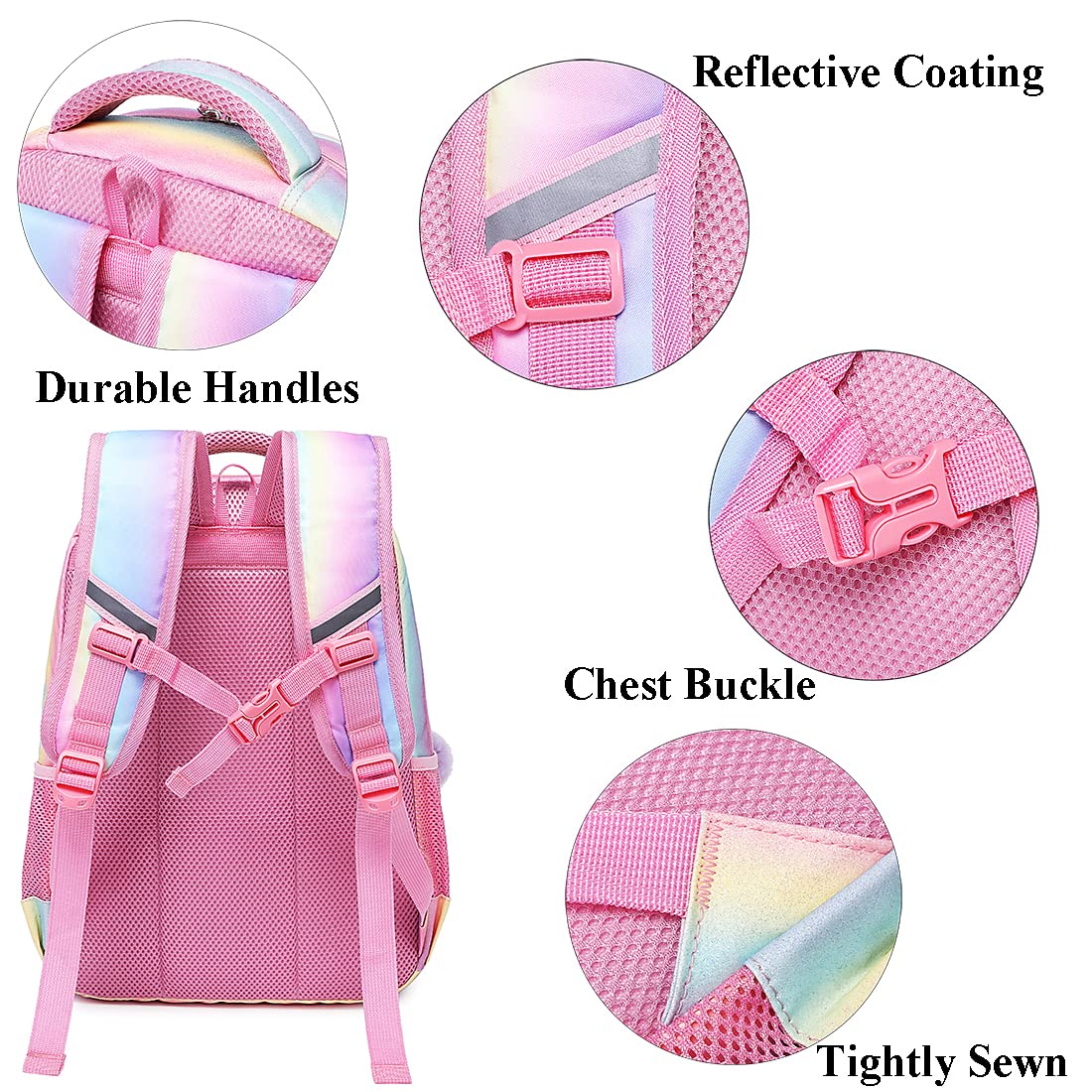Sac à Dos pour Enfant Filles Multicolore Cartables École Primaire Super Léger Sacs Scolaires et Trousses 2 en 1 Sacs à Dos Rainbow Backpack