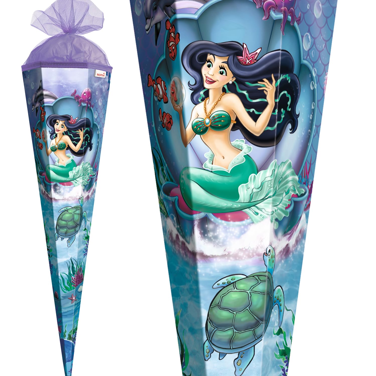 Unbekannt 10278792 - Cornet Surprise sirène - 85 cm - Rond - avec Fermeture en Tulle - Emballage Cadeau pour la rentrée des Classes - Violet