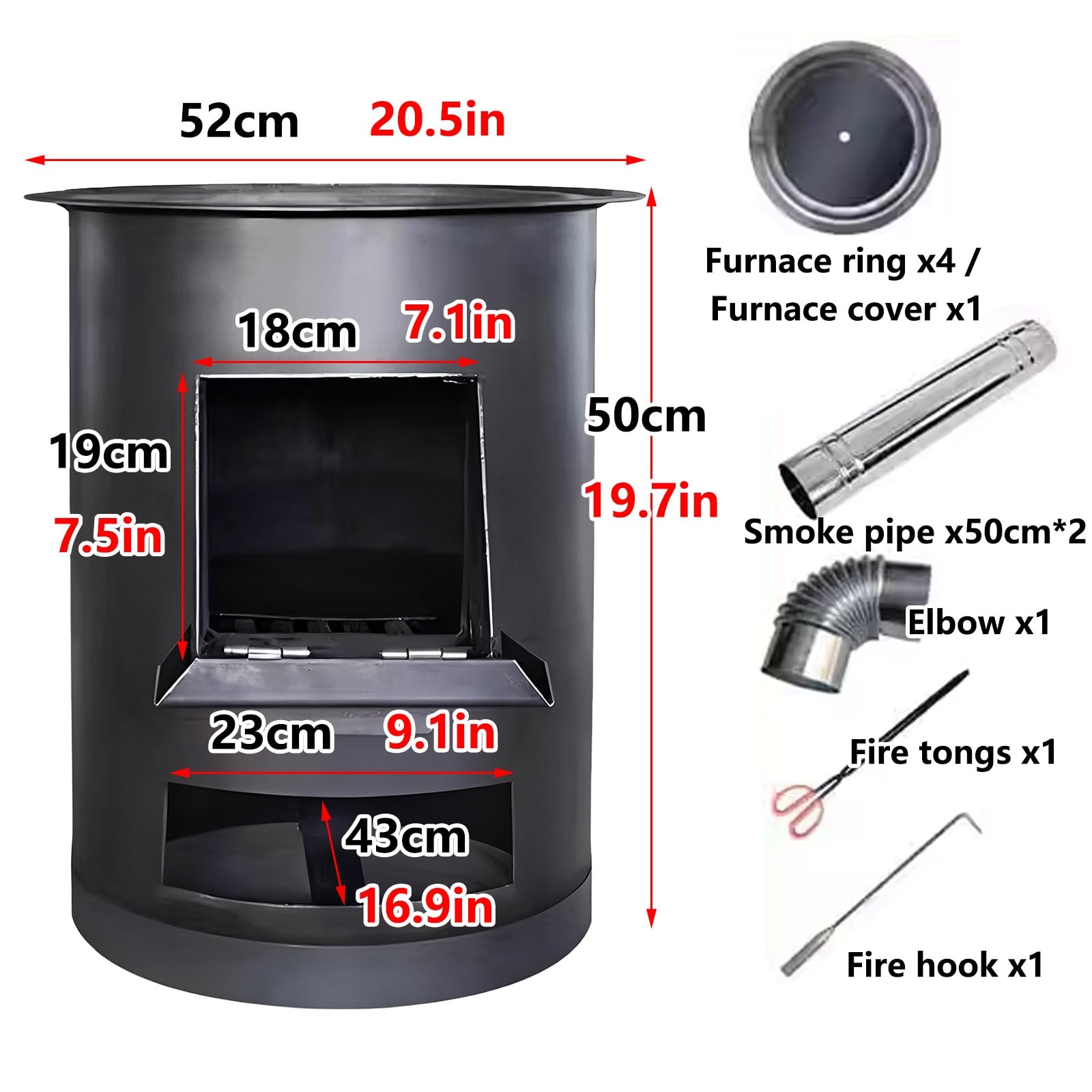 Mini Stufa a Legna da Campeggio con Cassetto Raccoglipolvere Stufa a Legna Piccola Deflettore Fumi Materiale in Ferro Adatto per Cucinare e Riscaldare Tutti i Giorni(52 * 50cm)
