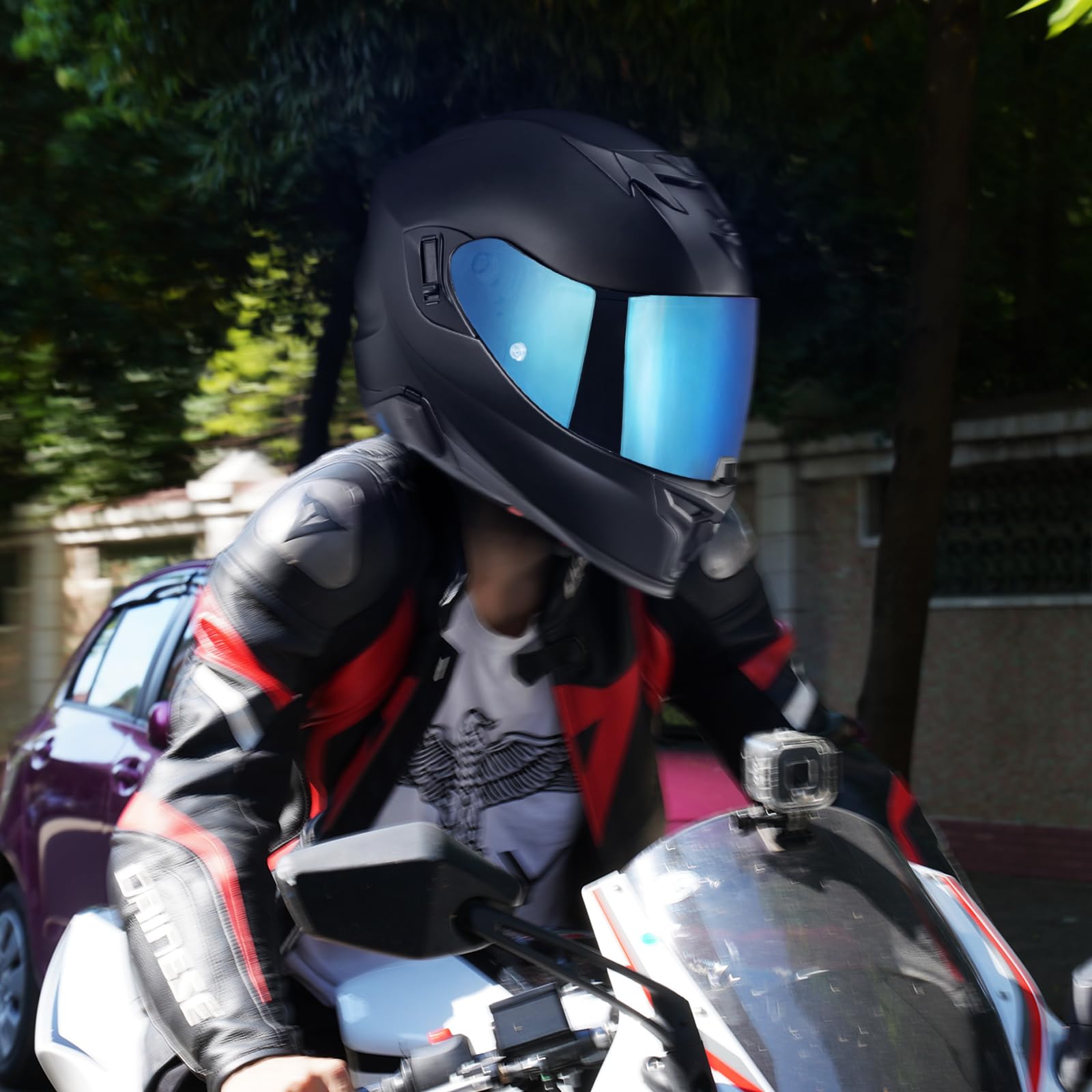 Helmvisier für EXO-T520/1400/391 R1 Motorradhelm Visier Motorrad Windschutz Helm Objektiv Visier Motorradhelm UV-Schutz Helm Ersatz (Chrom Blue)