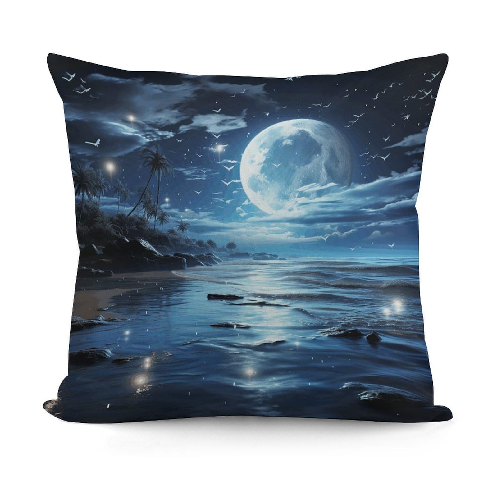 VstaDank Moon Over Ocean Throw Pillow Cover Soft Square Cushion Cover Art Artwork Pillow Covers Mordern Couch Pillow Covers Decorative Cushion Case for Chair Couch Bedroom Living Room