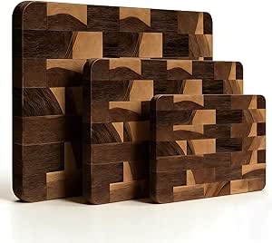 Premium 3-Piece End-Grain Wooden Cutting Board Set with Handles