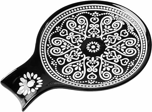 Ceramic Spoon Rest, Cooking Spoon Holder for Kitchen Counter/Stove Top/Dining Table Modern Farmhouse Decorative, Large (Black)