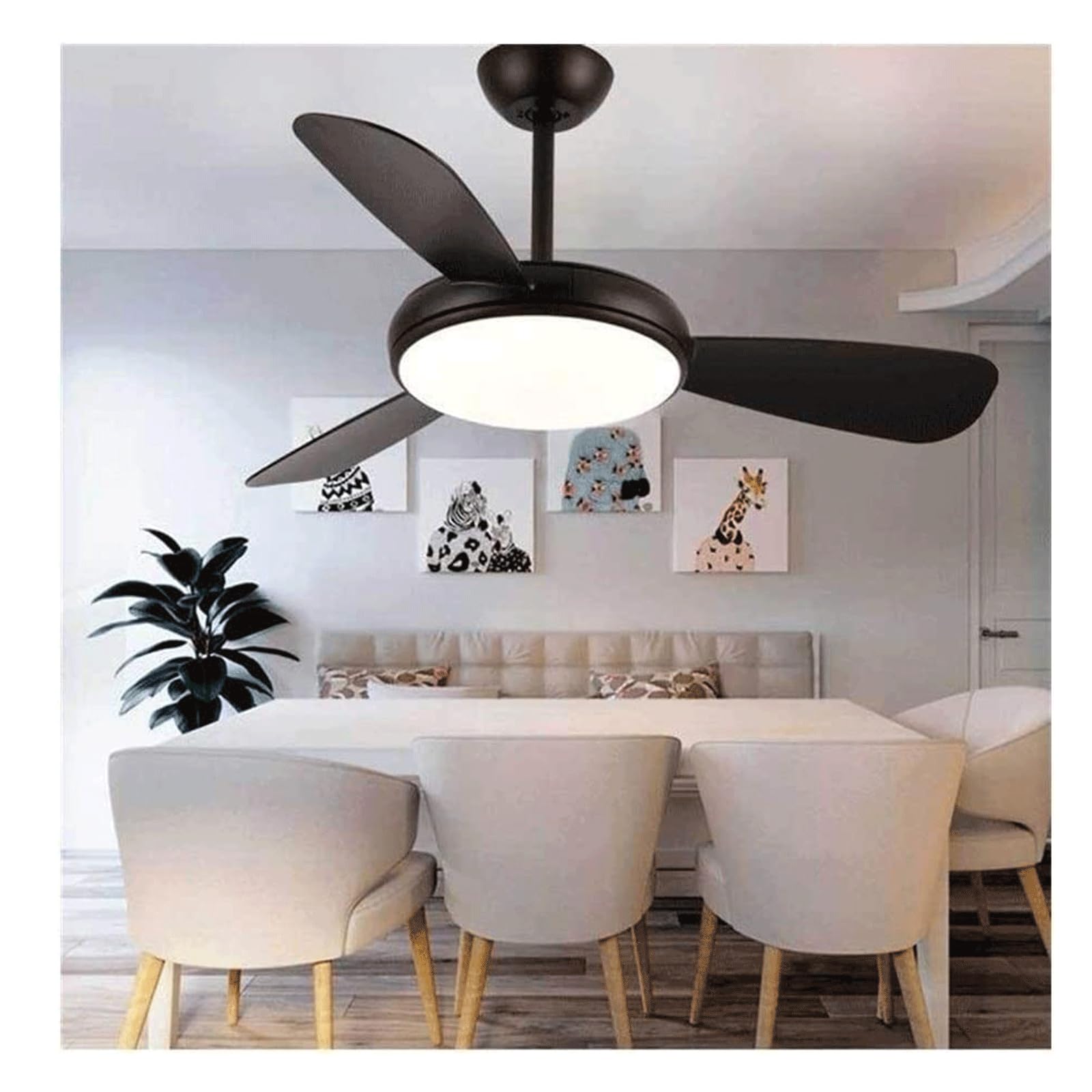 HXYSXHJUO Ceiling Fan Light with Lights Remote Led Lamp Acrylic Leaf Pendant Restaurant 36 Inches Home Decoration(Color:Black,Size:45inch)