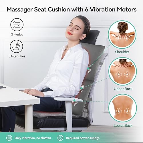 Miniatura 3 de Snailax Cojín de asiento de masaje 2 en 1 y almohada de masaje, masajeador de espalda con calor y vibración para cuello, hombros, espalda, abdomen,