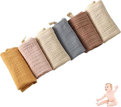 6 Pcs Muslin Cloths for Baby, 4-Layer Muslin Face Cloths, Ultra-Soft Absorbent Baby Washcloths for Newborns Infants, Gentle Skin Care for Feeding Bath Burp and Face