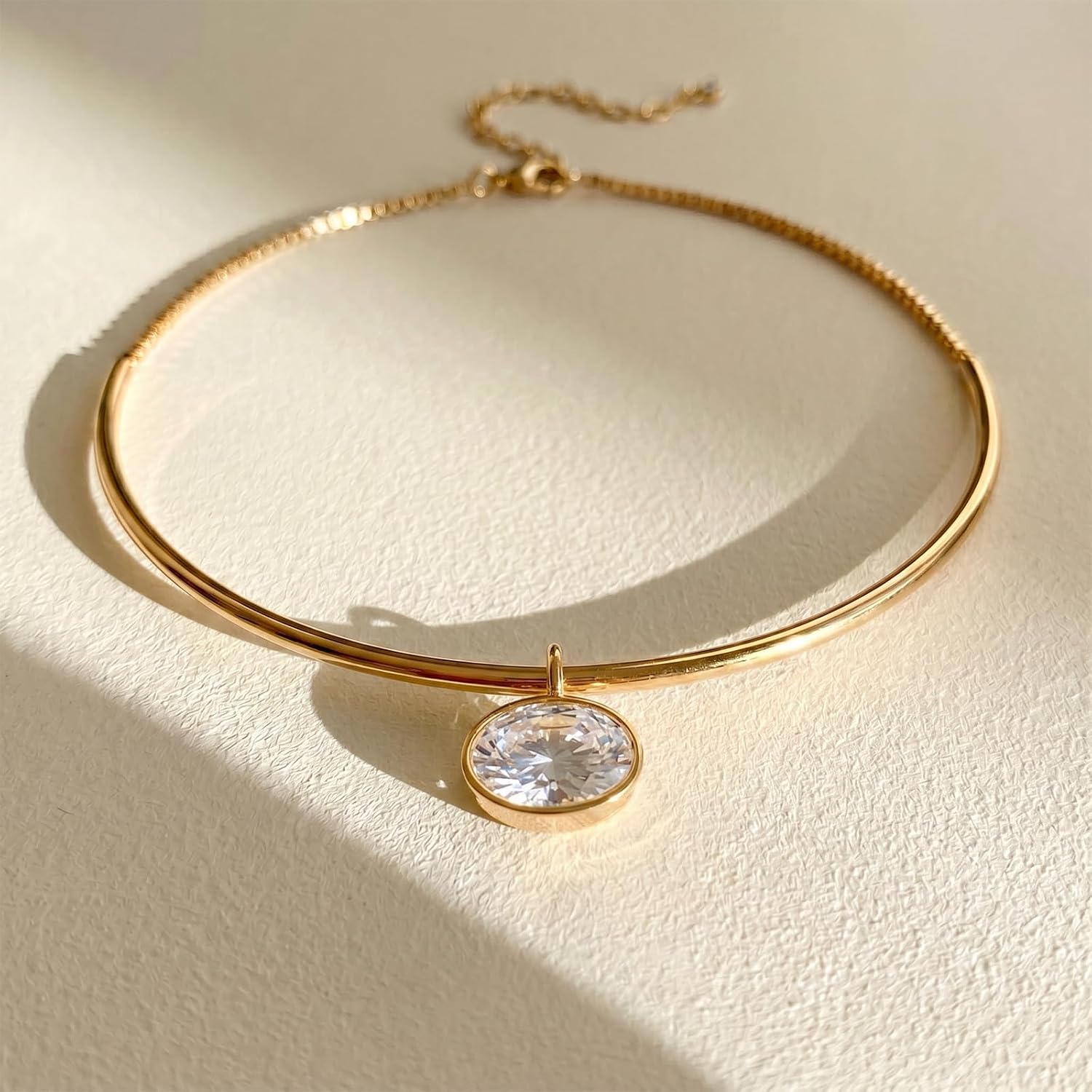 Gold Choker Necklace Dainty 14K Gold Plated Collar Necklace with Cubic Zircon Pendant Necklaces Fashion Minimalist Summer Crystal Collar Necklaces Boho Jewelry