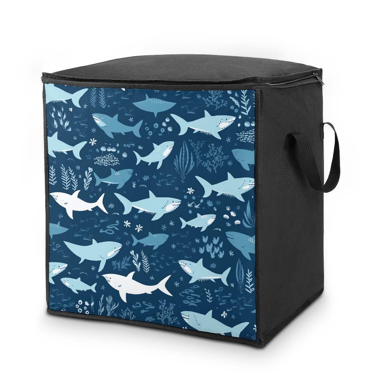 Sharks Storage Bag with Zippers And Handle Extra Large Bedding Comforter Storage Bag Foldable Blanket Storage Bags Fabric Moving Bags for Closet Organizer (70L)
