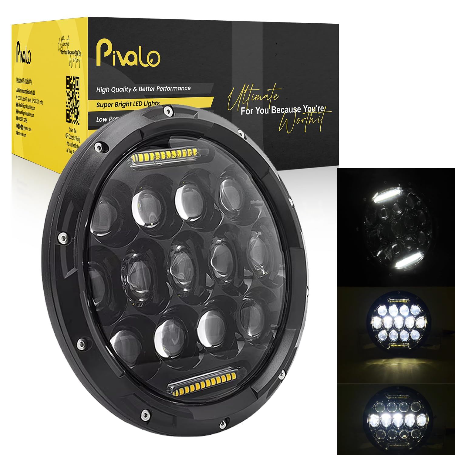 Pivalo PV13H1P Universal 7inch Round Ring 13 LED Metal Body Headlight with Turn Signal Lights (12-30V, 75W, Pack of 1)-image-37