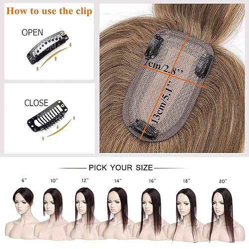 Miniatura 32 de MY-LADY Toppers de cabello humano real para mujer, adornos de cabello humano con flequillo para mujer, 5.1 x 2.7 pulgadas, base de seda para mujeres