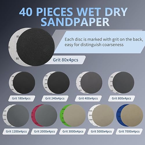 Miniatura 3 de VIBRATITE 40 discos de lija de 3 pulgadas, hojas de papel de lija húmedo y seco, surtido de grano 80 a 7000, papel de lija de carburo de silicio con