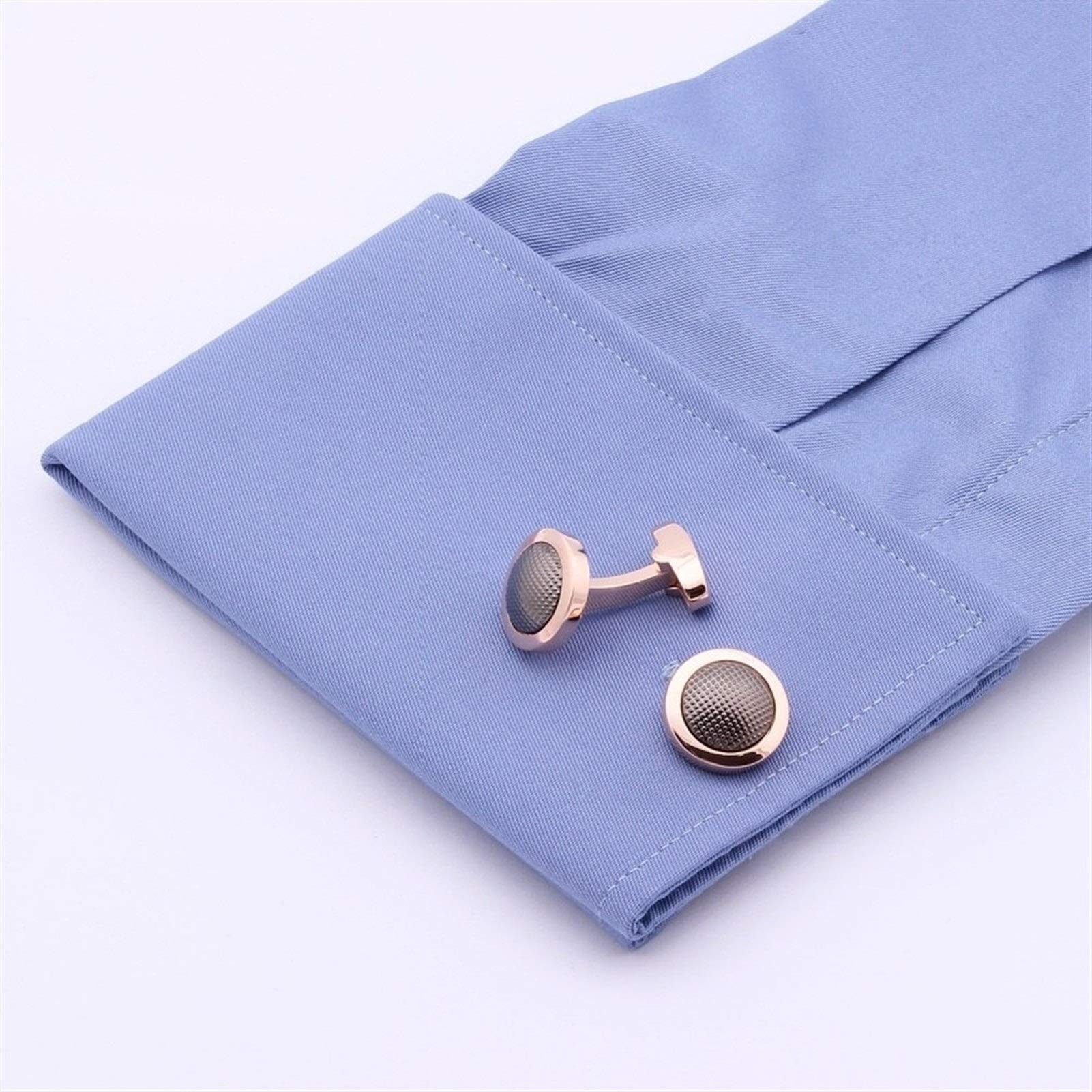 Regalo para Hombres, puños de Oro Rosa, Camisas de Manga Larga con Lunares, Gemelos de Metal Informales (Chapado en Negro)