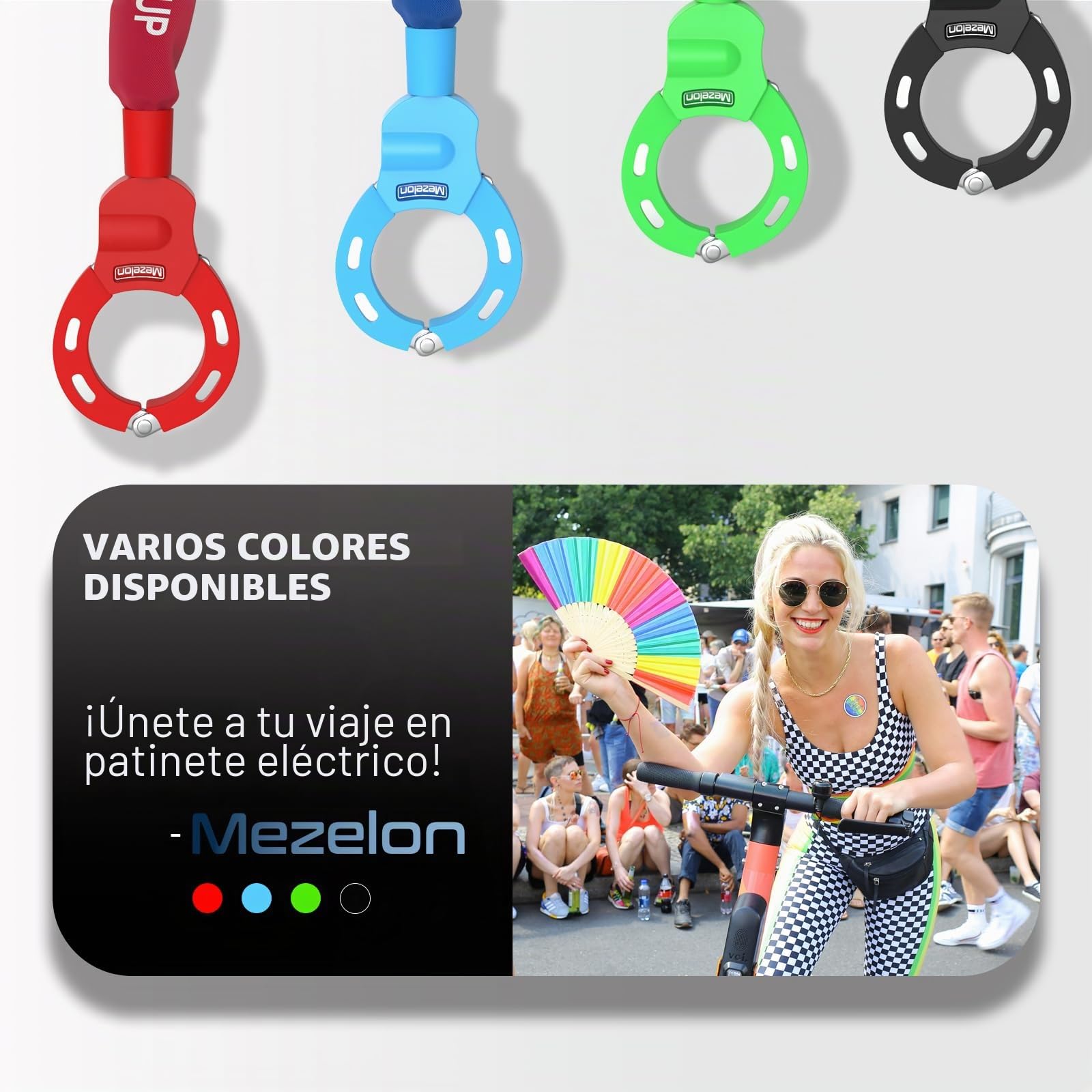 Candado Patinete Electrico, Antirrobo Para Bici, Patinete eléctrico, Moto, Bicicleta (4 colores) Candado Antirrobo de Doble Anillo