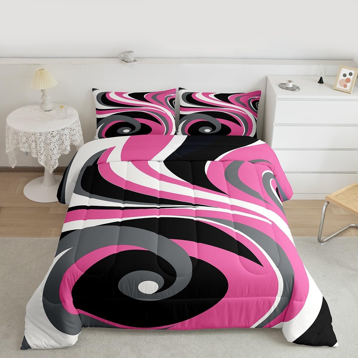 Feelyou Yellow Grey White Geometric Comforter Set for Kids Boys Girls Geometric Comforter Twin Size Stripes Bedding Set Bedroom Decor Modern Striped Art Duvet Set Abstract Quilt Set 2Pcs