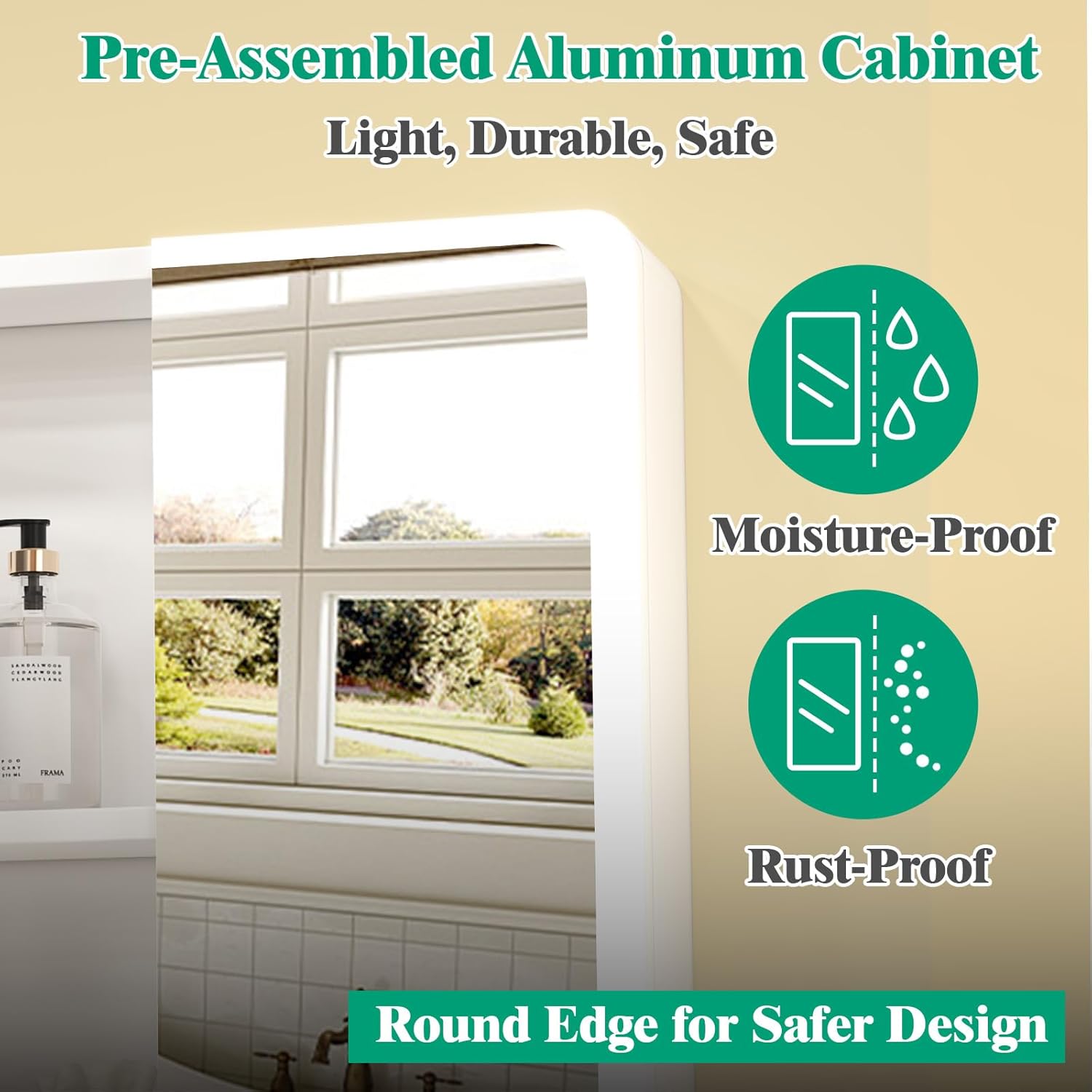 JBLCC Medicine Cabinet with Lights, 35.4''x27.56'' LED Lighted Bathroom Mirror with Storage, Smart Anti-Fog, 3-Door Aluminum Wall Mounted or Recessed Medicine Cabinet, White (Full Assembled)