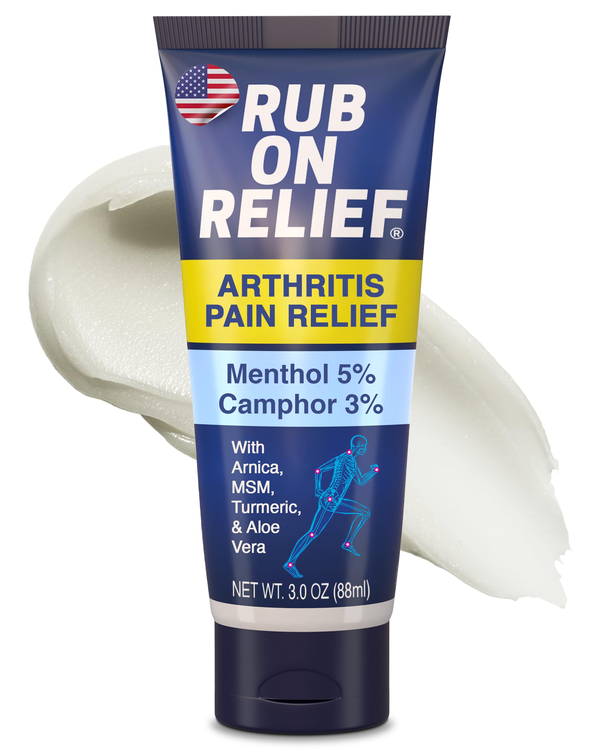 RUB ON RELIEF Topical Pain Relief Cream - Non-Greasy Joints Pain Cream for Knees, Shoulders & Back, Targeted Arthritis & Muscle Aches with Arnica, MSM, Turmeric, Aloe Vera, & Castor Oil- 3 oz (1 Pack)