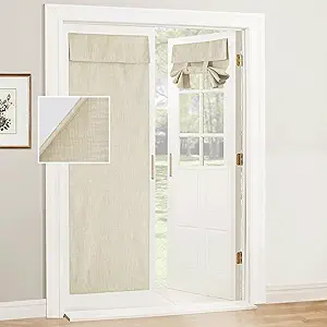 RYB Home 100% Blackout Glass Door Curtains, Linen Textured Privacy Easy Blinds Shades for Classroom French/Nana Door Entrance Way, W 26 x L 69 inches, Textured Taupe, 1 Panel
