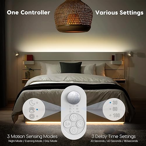 Miniatura 6 de Luces de escalera con sensor dual para interiores, tira de luz enchufable activada por movimiento para interiores con atenuador, temporizador de