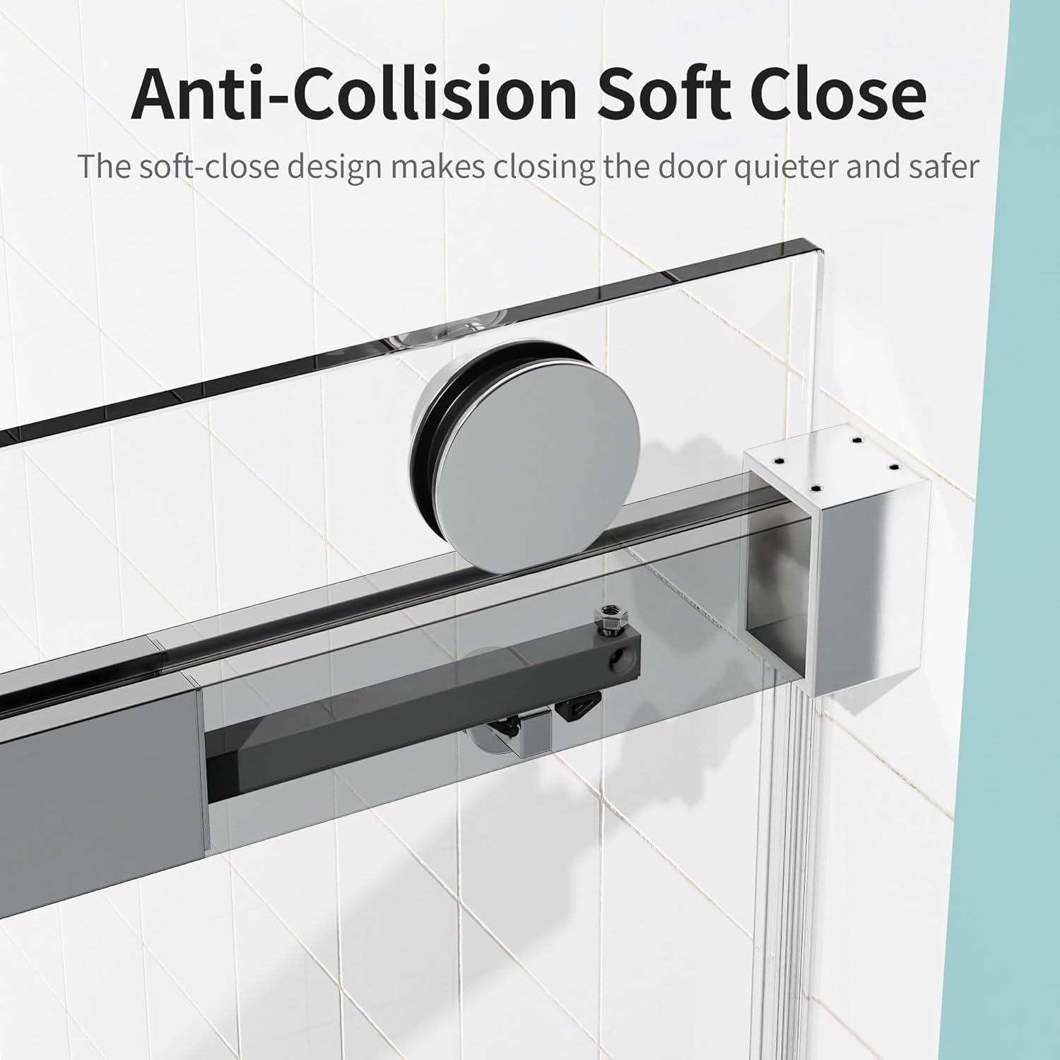56-60" W * 76" H Shower Doors with Buffer, Bathroom Frameless Single Sliding Soft-Close Shower Door, 3/8" (10mm) Thick SGCC Tempered Glass Door, Reversible Installation, Chrome