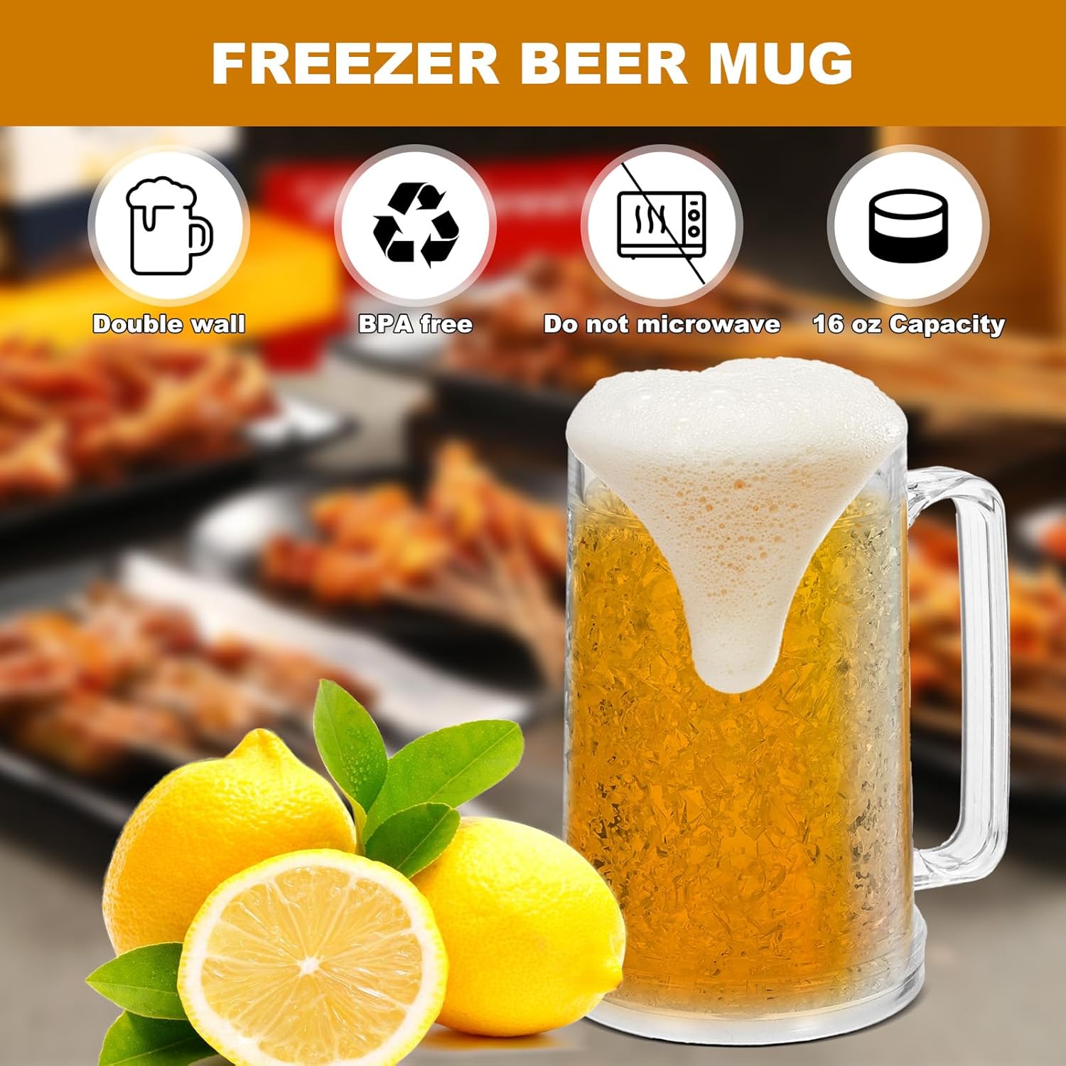 4 Pack Freezer Beer Mugs, 16 oz Clear Double Wall Gel Frosty Ice Mugs with Gel, Plastic Beer Mugs with Handles for Freezer, Parties and Gifts - Image 4