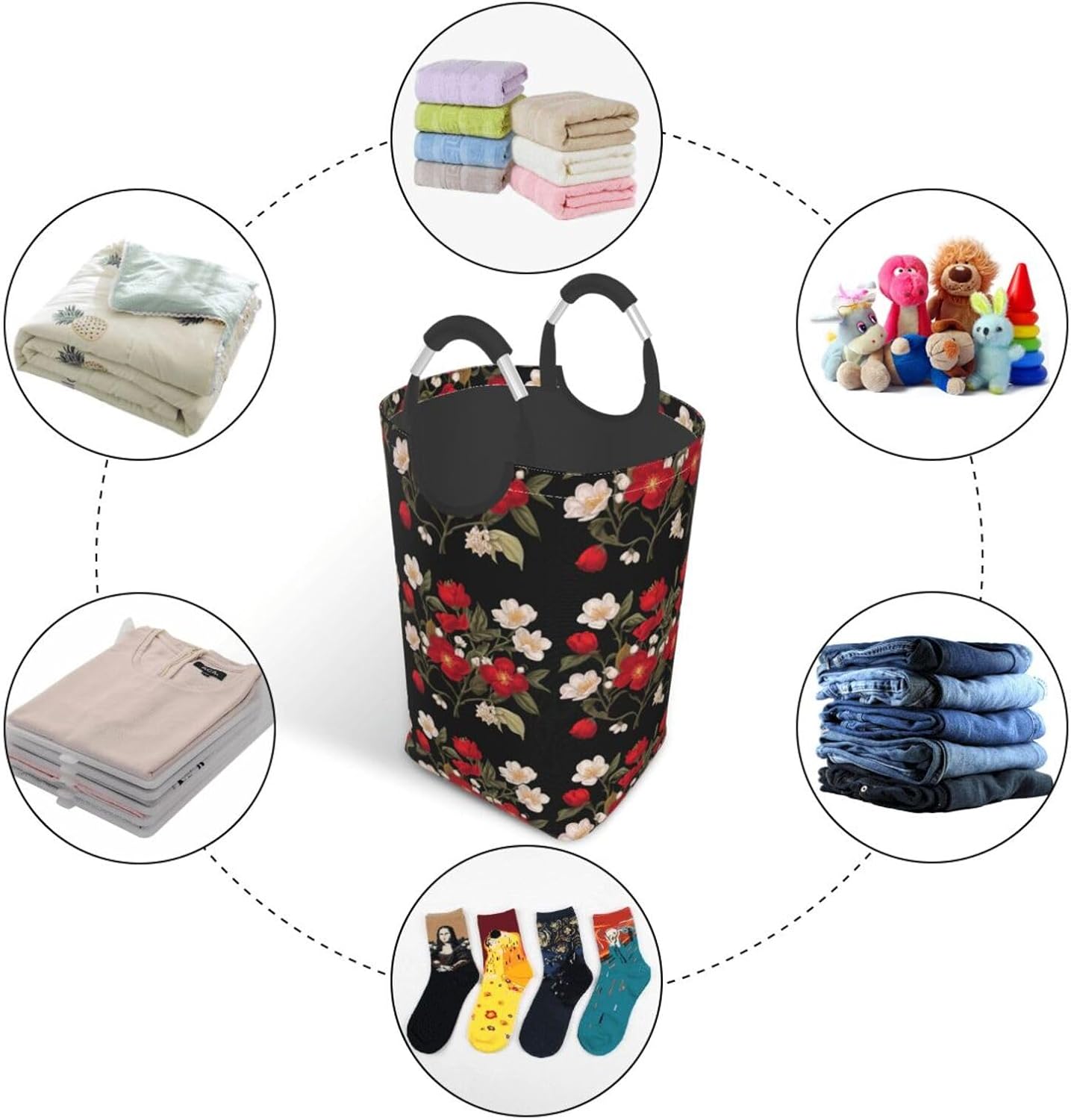 Cherry Blossoms Foldable storage bag, 50L capacity, suitable for laundry room, dormitory bedroom, dirty clothes storage basket.